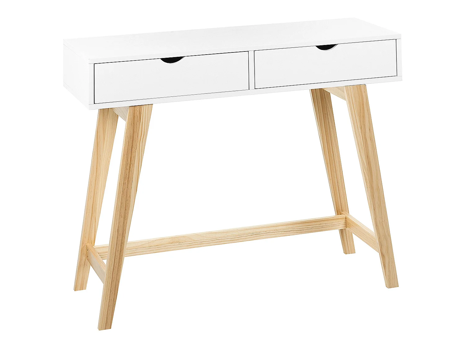 Skandinavien Konsolentisch 2 Schubladen Holzbeine Weiß mit hellem Holz Sully