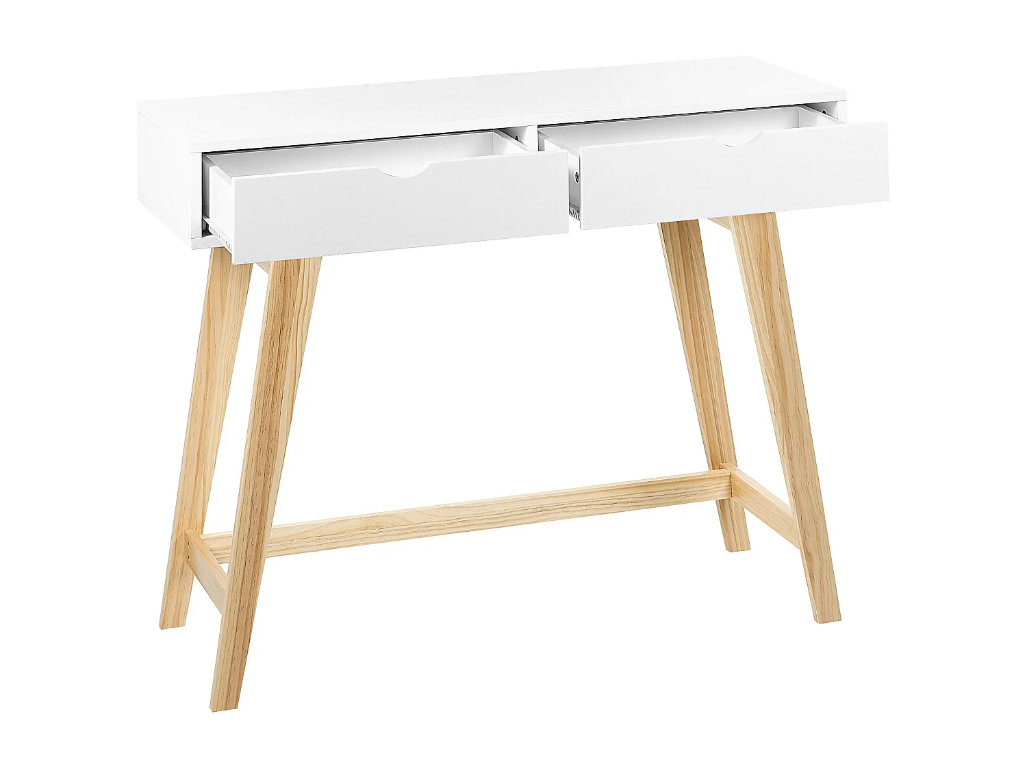 Skandinavien Konsolentisch 2 Schubladen Holzbeine Weiß mit hellem Holz Sully