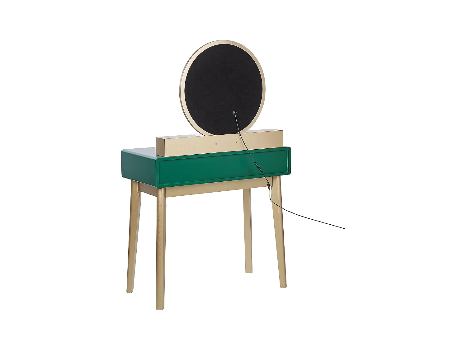 Schminktisch mit LED-Spiegel rund 4 Schubladen Hocker grün Glamour Fedry