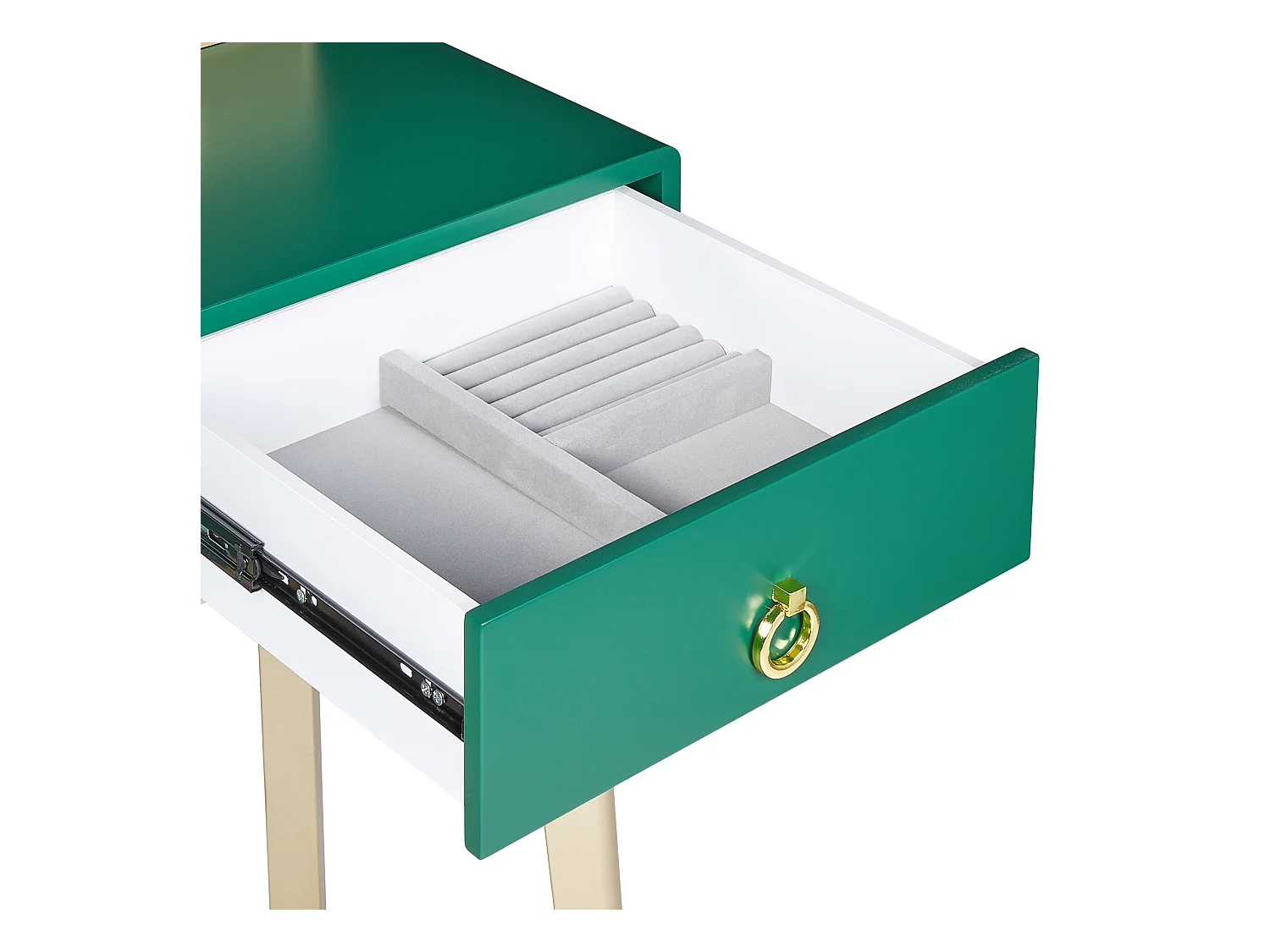 Schminktisch mit LED-Spiegel rund 4 Schubladen Hocker grün Glamour Fedry