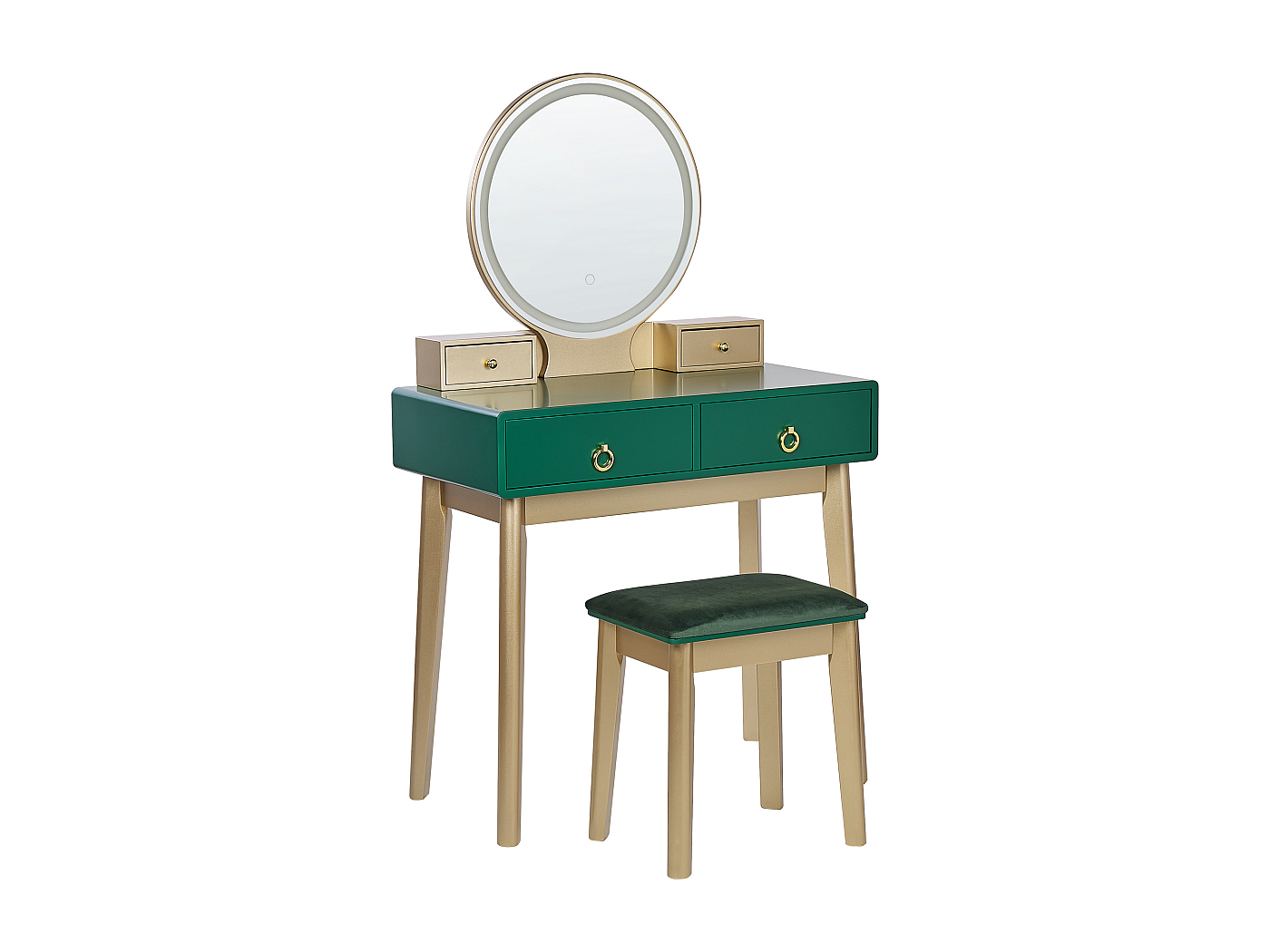 CARME Sorrento Set Da Trucco 4 Pezzi: Toeletta Con Cassetto, Sgabello, Specchio LED Touch E Comodino | Finitura Bianco O Grigio Con Maniglia Oro Rosa - 2