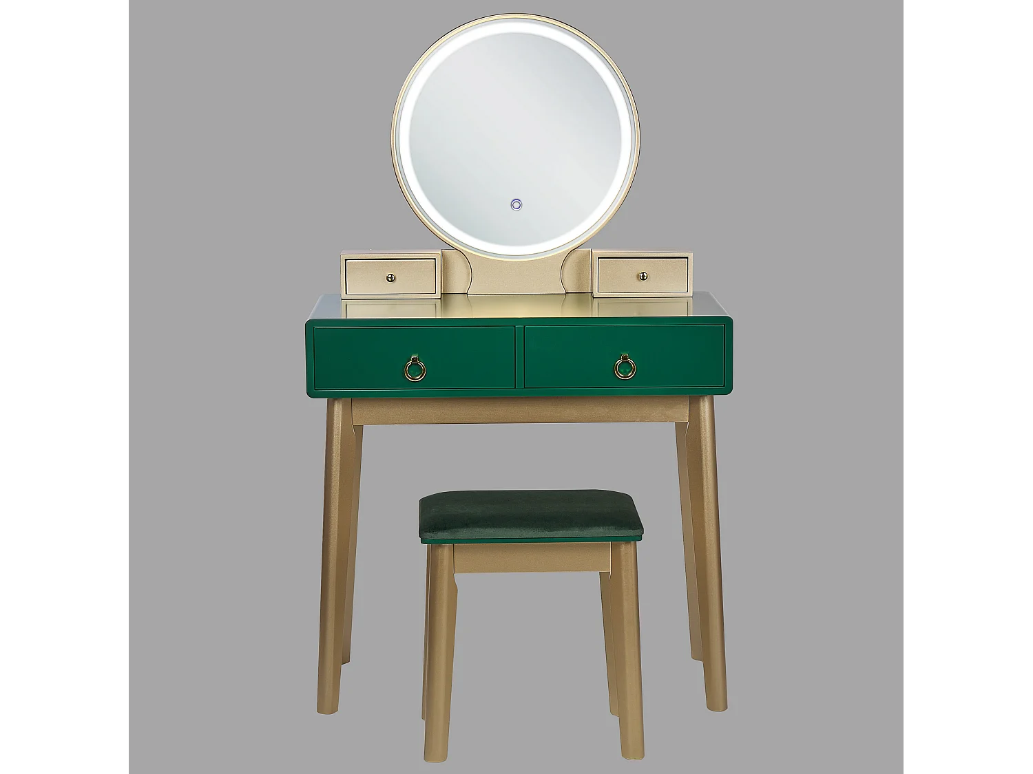 Coiffeuse avec miroir et tabouret FEDRY LED Vert émeraude