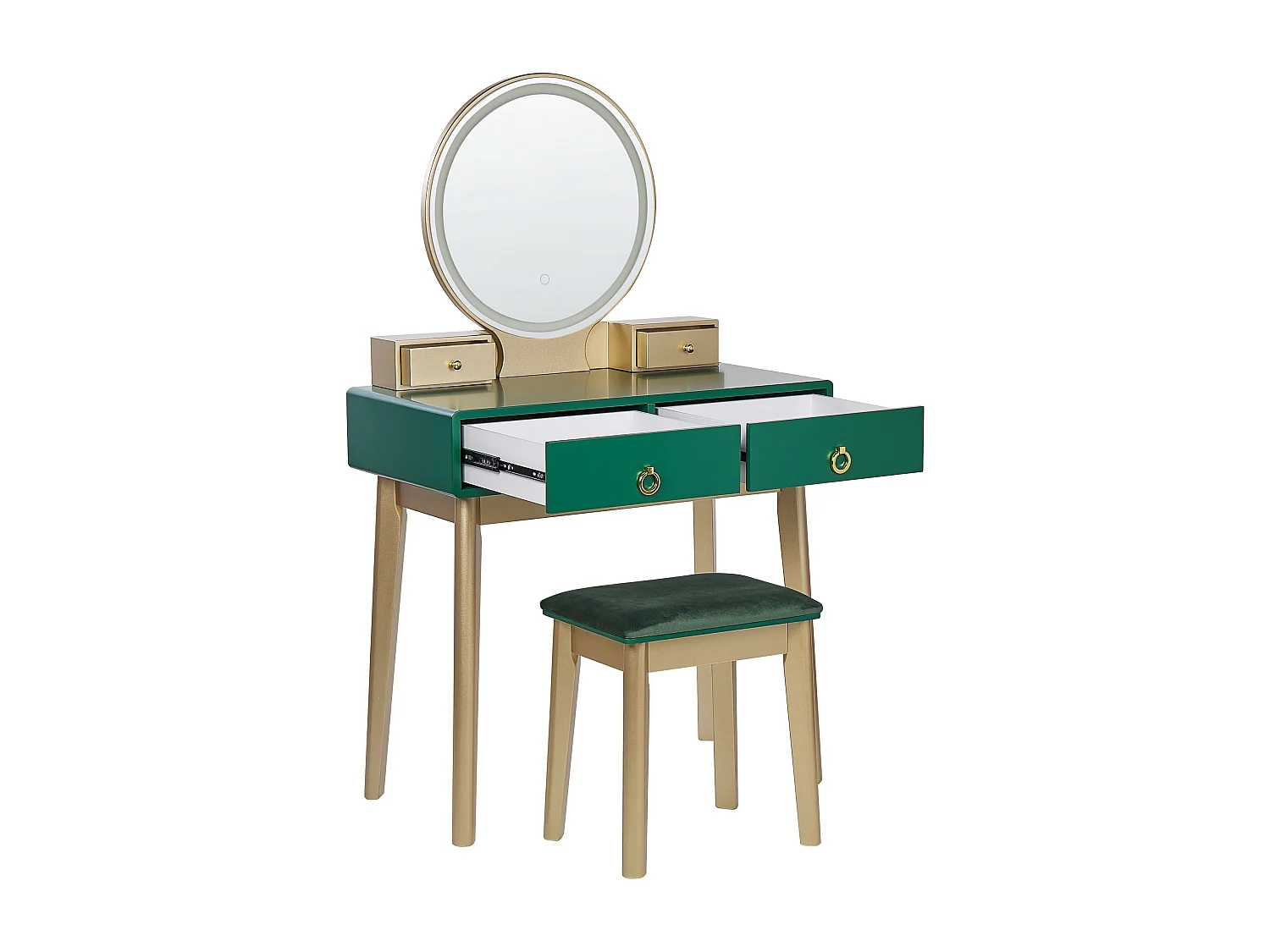 Coiffeuse avec miroir et tabouret FEDRY LED Vert émeraude