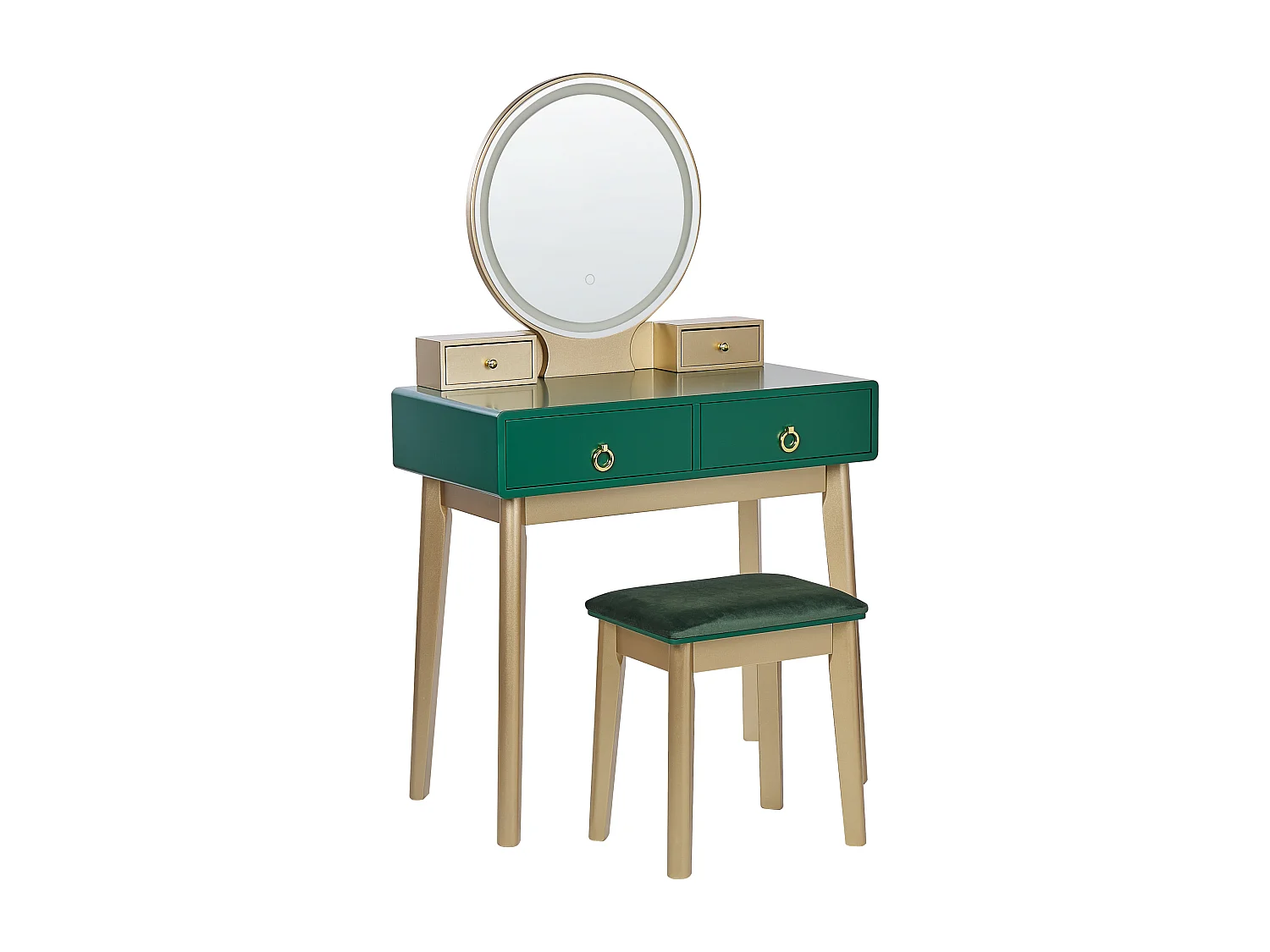 Coiffeuse avec miroir et tabouret FEDRY LED Vert émeraude