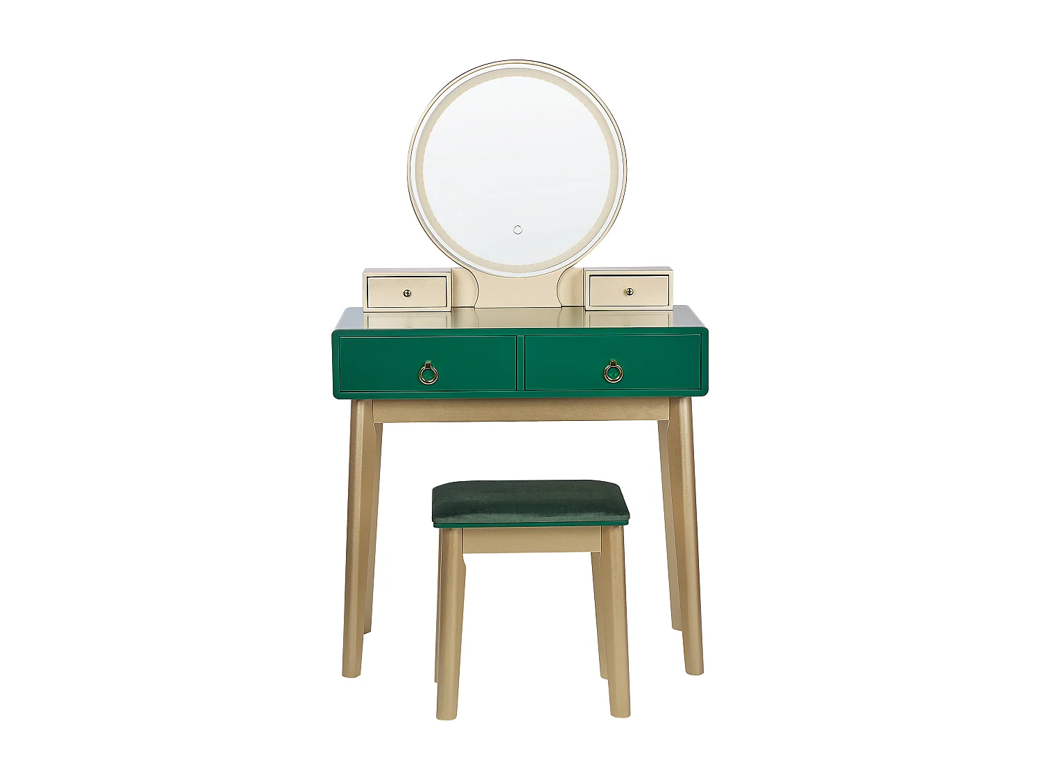 Coiffeuse avec miroir et tabouret FEDRY LED Vert émeraude