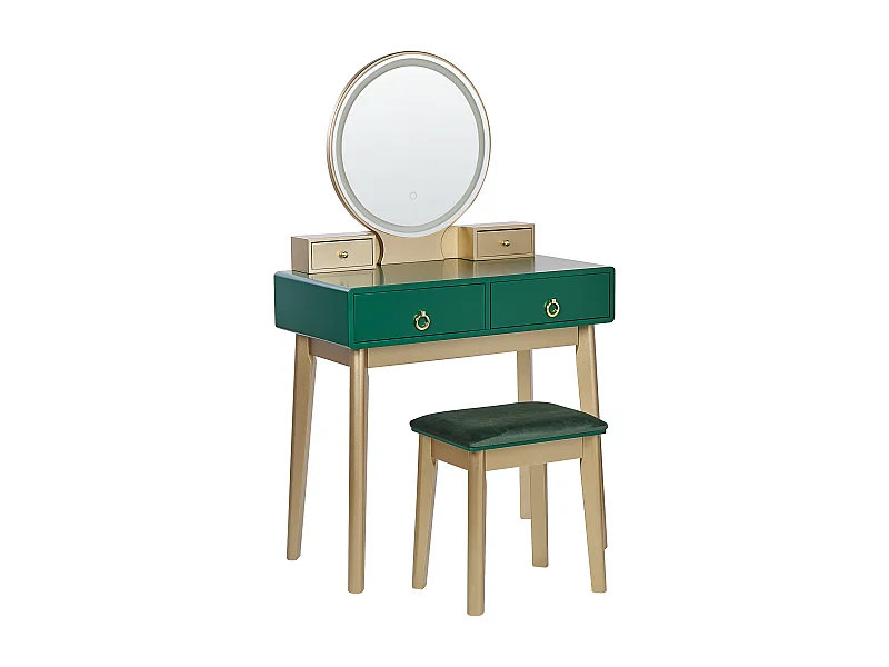 Coiffeuse avec miroir et tabouret FEDRY LED Vert émeraude