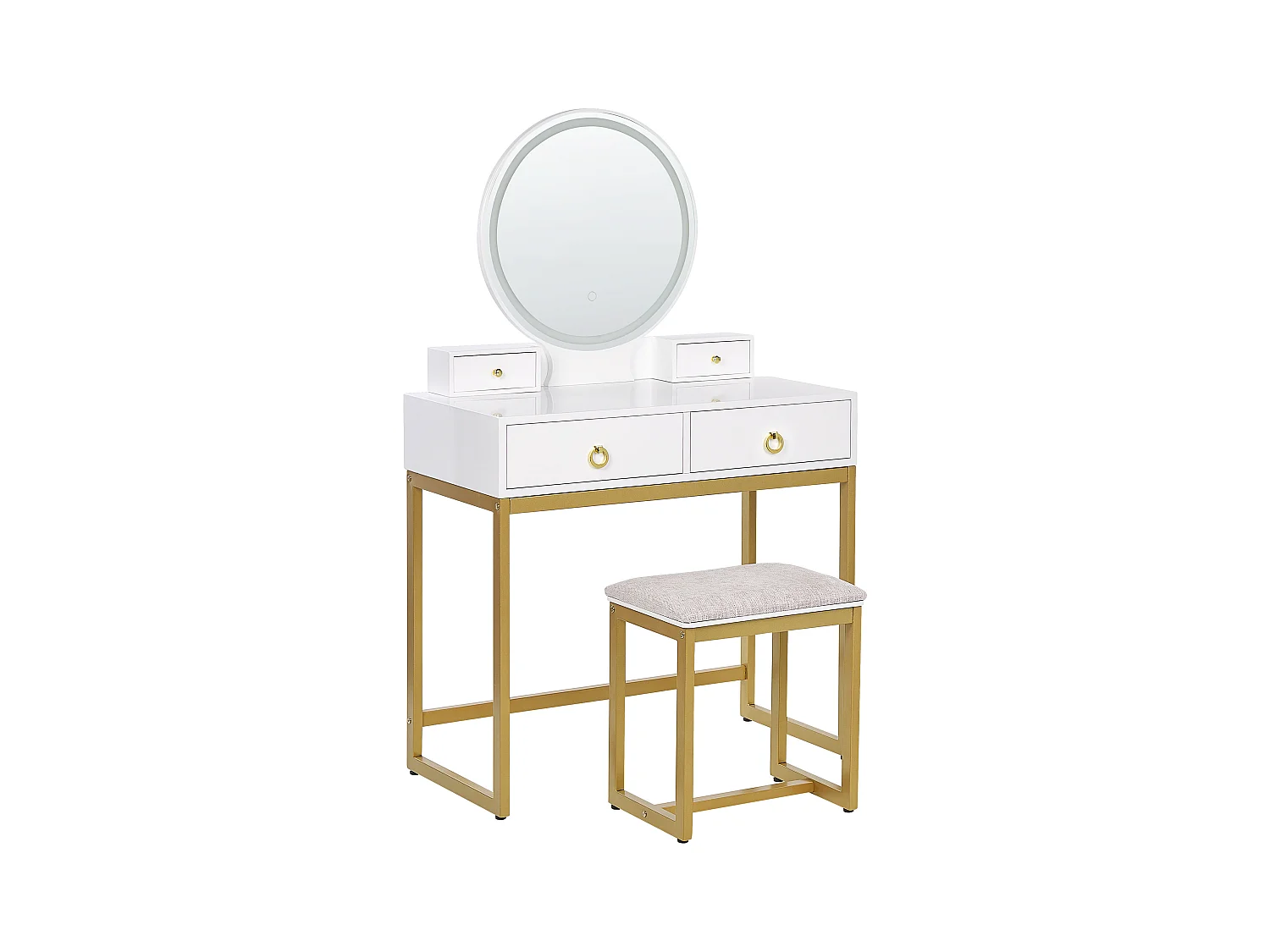 Coiffeuse avec miroir et tabouret AUXON LED Blanc