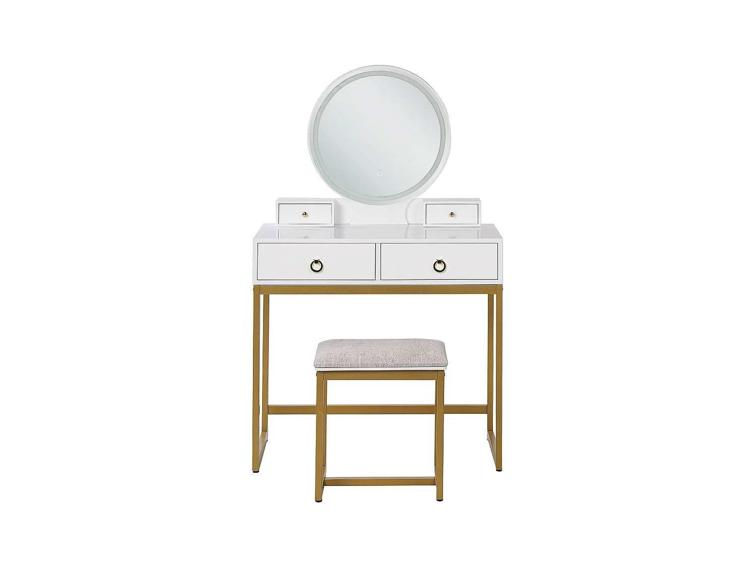 Coiffeuse avec miroir et tabouret AUXON LED Blanc