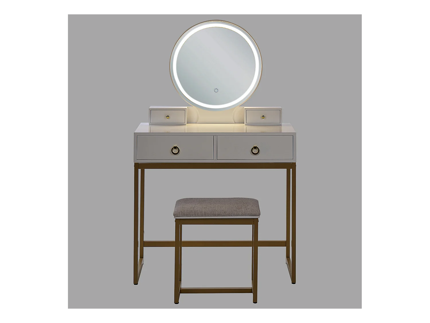 Coiffeuse avec miroir et tabouret AUXON LED Blanc