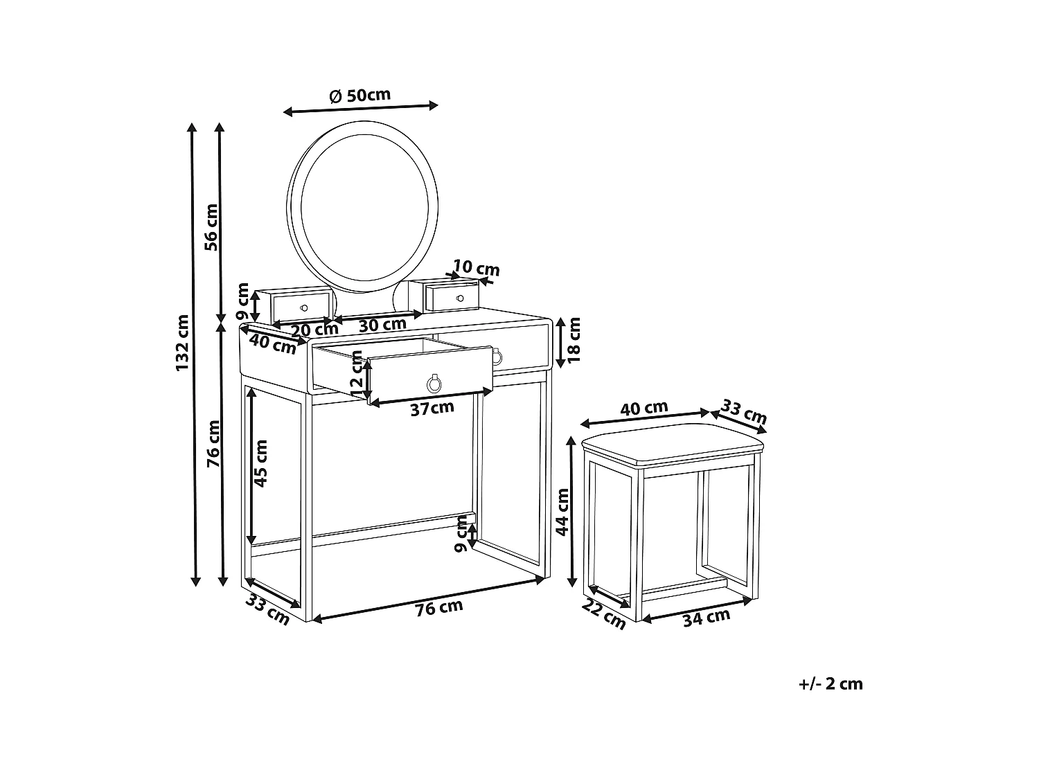 Coiffeuse avec miroir et tabouret AUXON LED Blanc