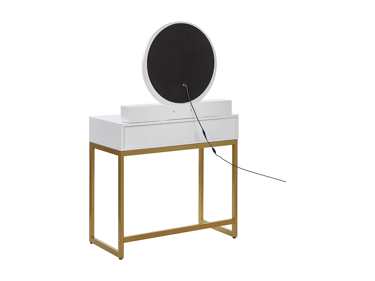 Schminktisch mit LED-Spiegel rund 4 Schubladen Hocker weiß Glamour Auxon