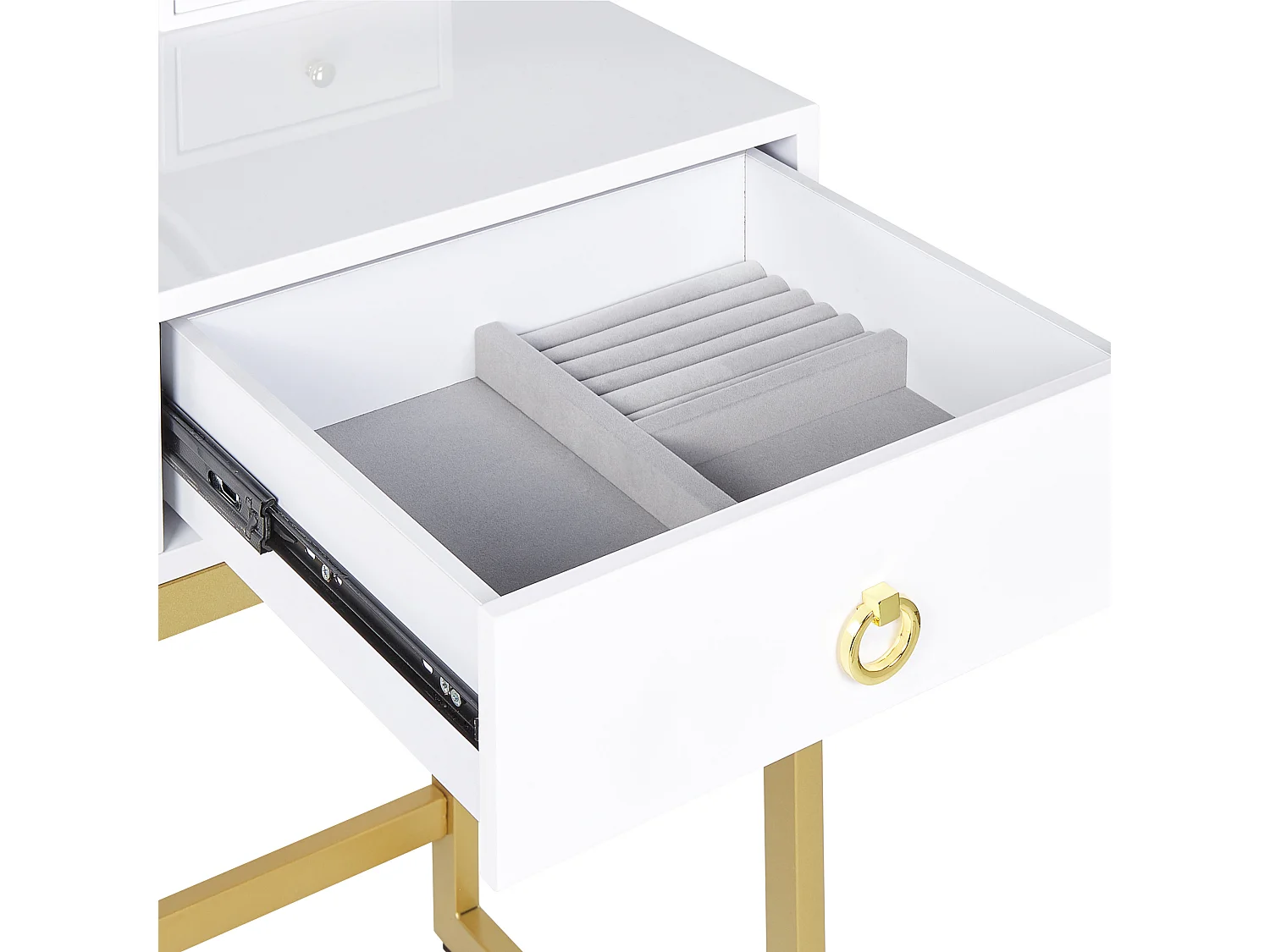 Schminktisch mit LED-Spiegel rund 4 Schubladen Hocker weiß Glamour Auxon