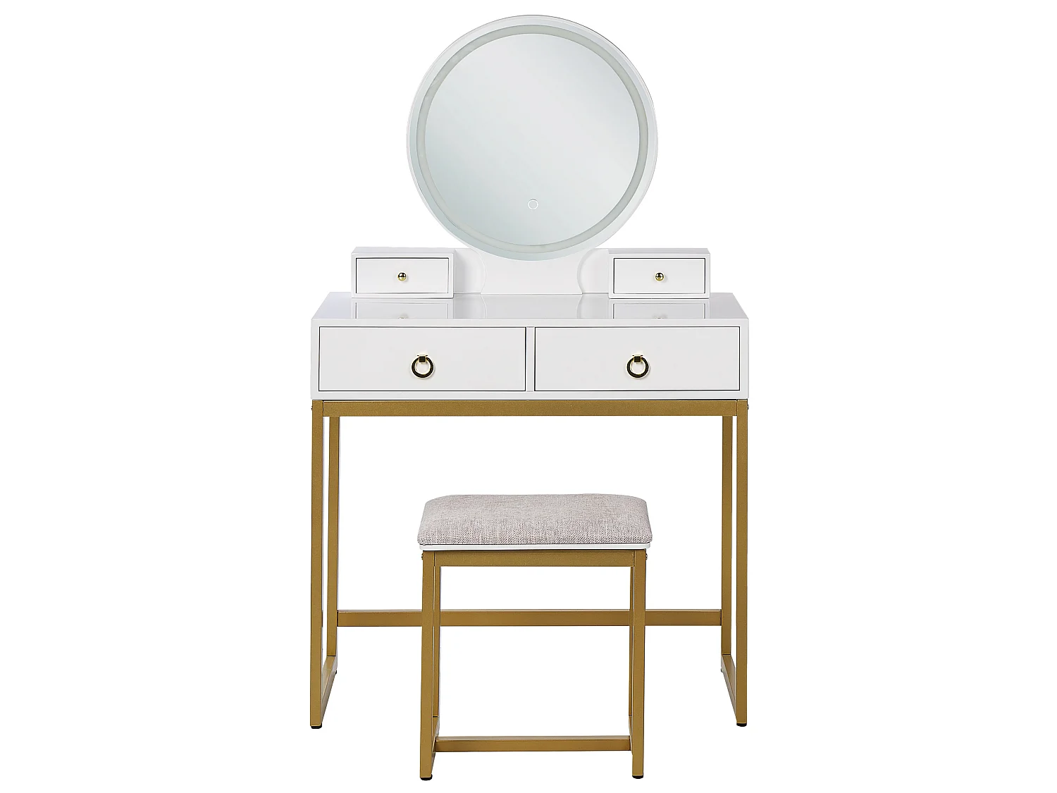 Coiffeuse avec miroir et tabouret AUXON LED Blanc