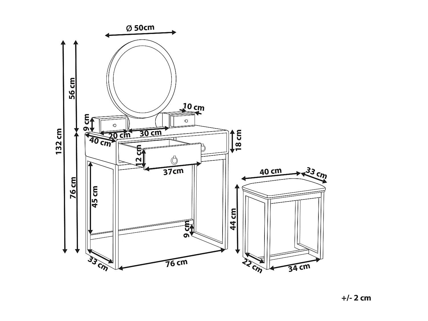 Coiffeuse avec miroir et tabouret AUXON LED Blanc