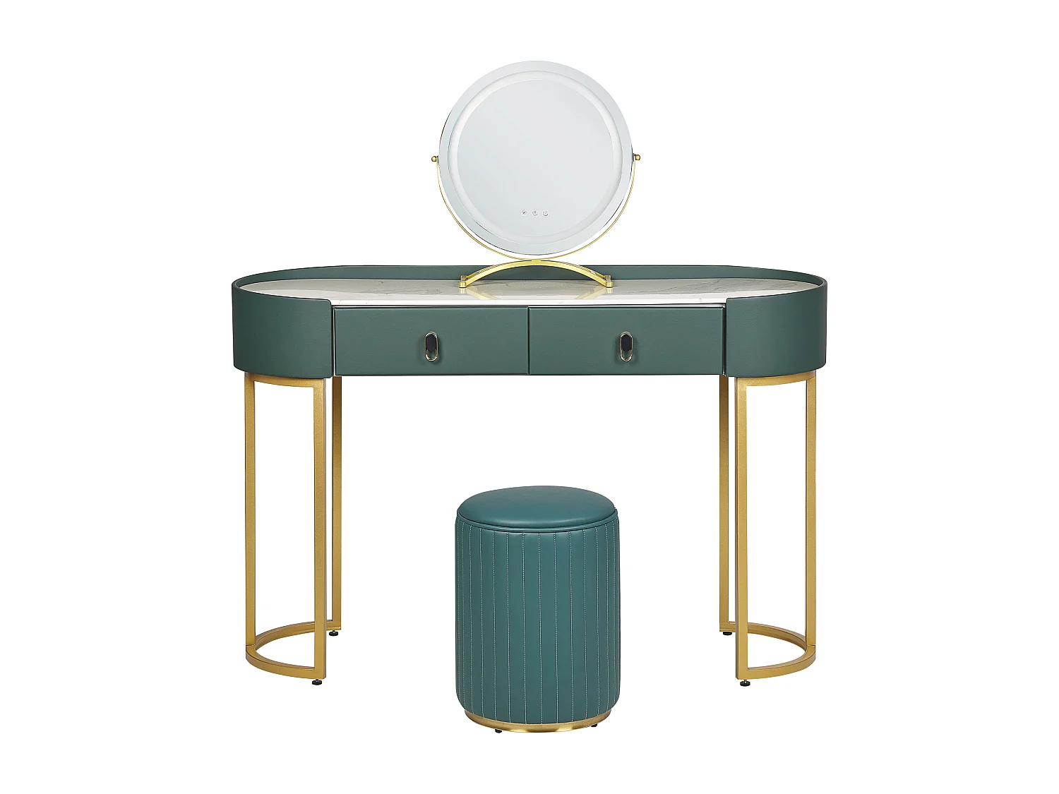 Coiffeuse avec miroir et tabouret VINAX LED Vert foncé