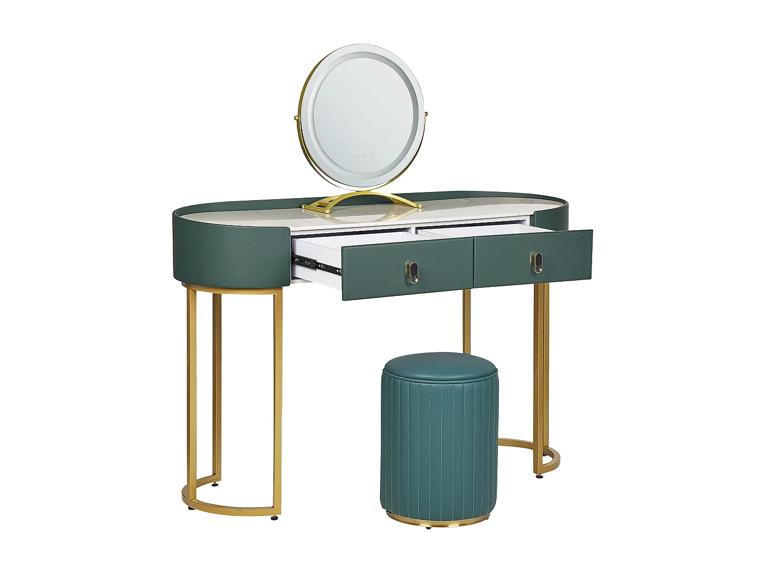 Coiffeuse avec miroir et tabouret VINAX LED Vert foncé
