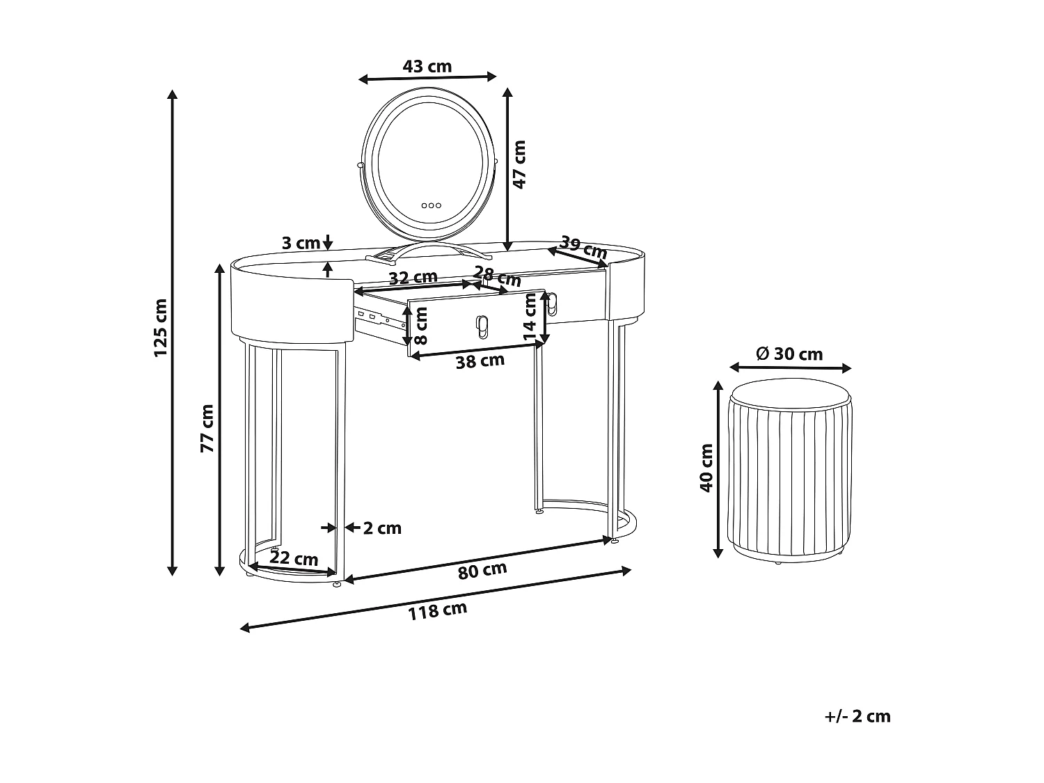 Coiffeuse avec miroir et tabouret VINAX LED Vert foncé
