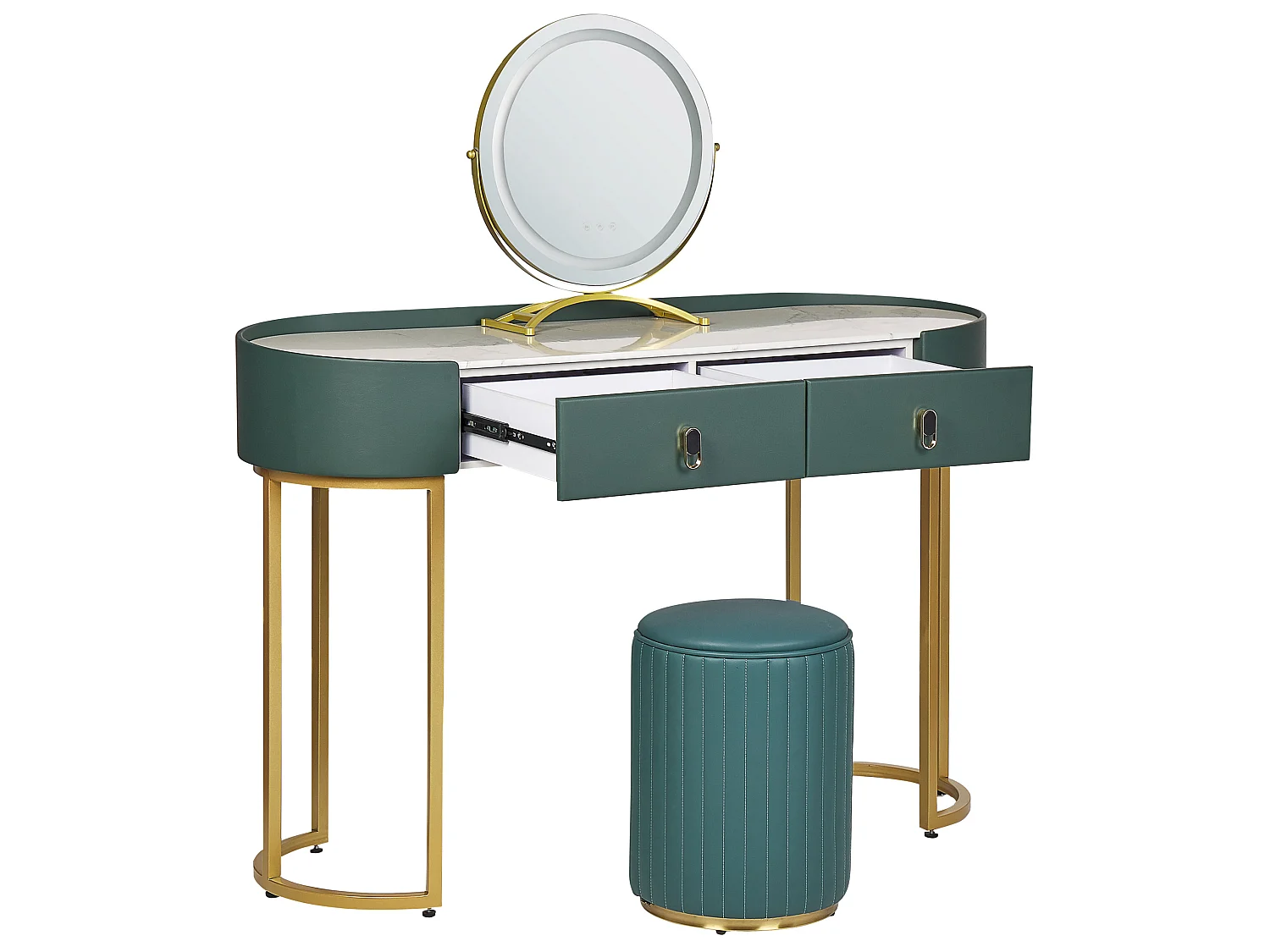 Dressing Table with Mirror and Stool VINAX LED Dark Green