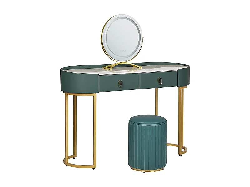 Coiffeuse avec miroir et tabouret VINAX LED Vert foncé
