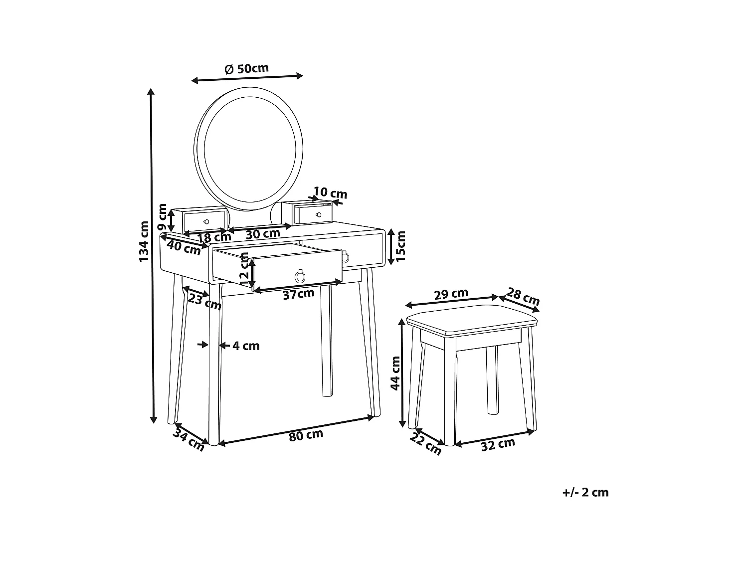 Toaletka z lustrem i stołkiem FEDRY LED Szary