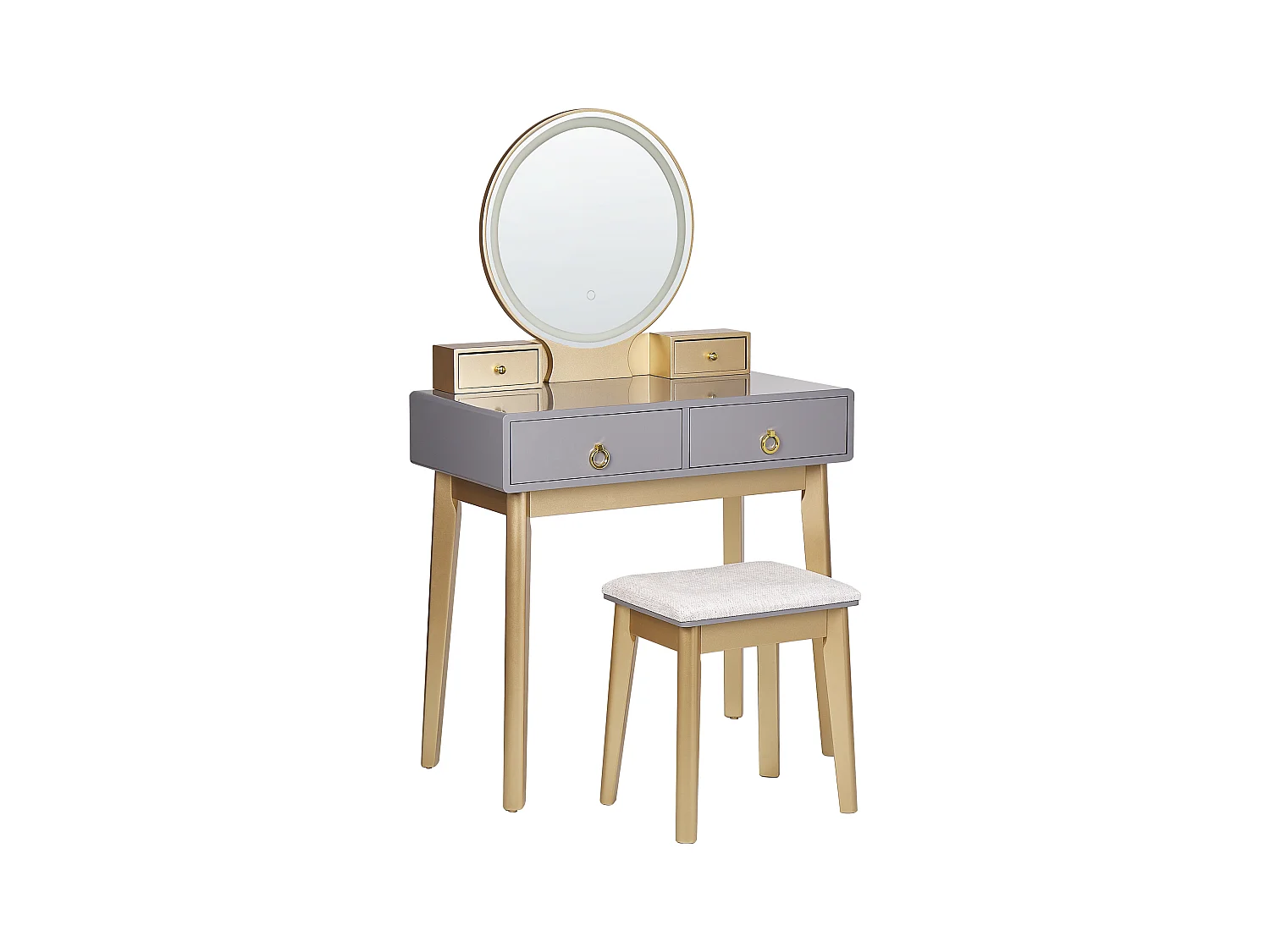 Coiffeuse avec miroir et tabouret FEDRY LED Gris