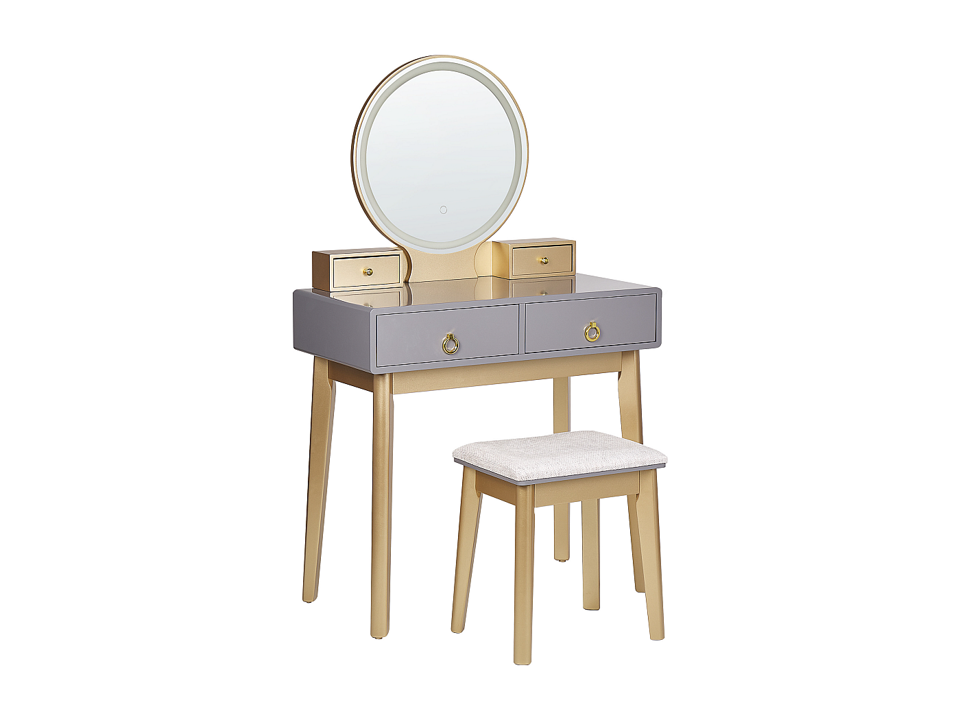 Coiffeuse avec miroir et tabouret, miroir de maquillage à écran tactile 3 couleurs à intensité variable avec 5 tiroirs, pour femme et fille, moderne, commode (gris, 100 cm Coiffeuse avec miroir et tabouret, miroir de maquillage à écran tactile 3 couleurs à intensité variable avec 5 tiroirs, pour femme et fille, moderne, commode (gris, 100 cm