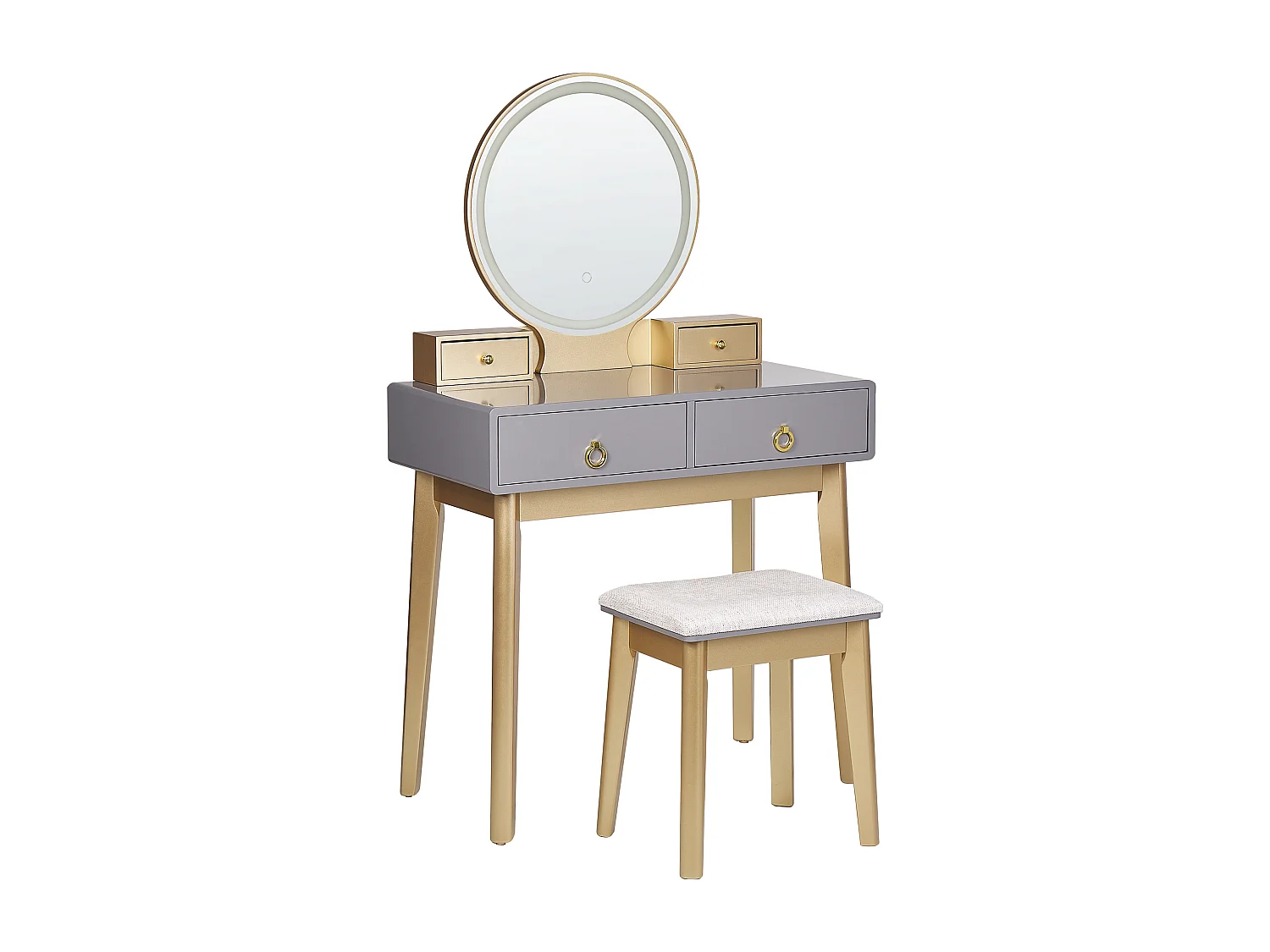 Coiffeuse avec miroir et tabouret FEDRY LED Gris