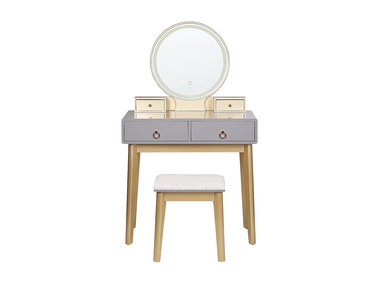 Coiffeuse avec miroir et tabouret FEDRY LED Gris