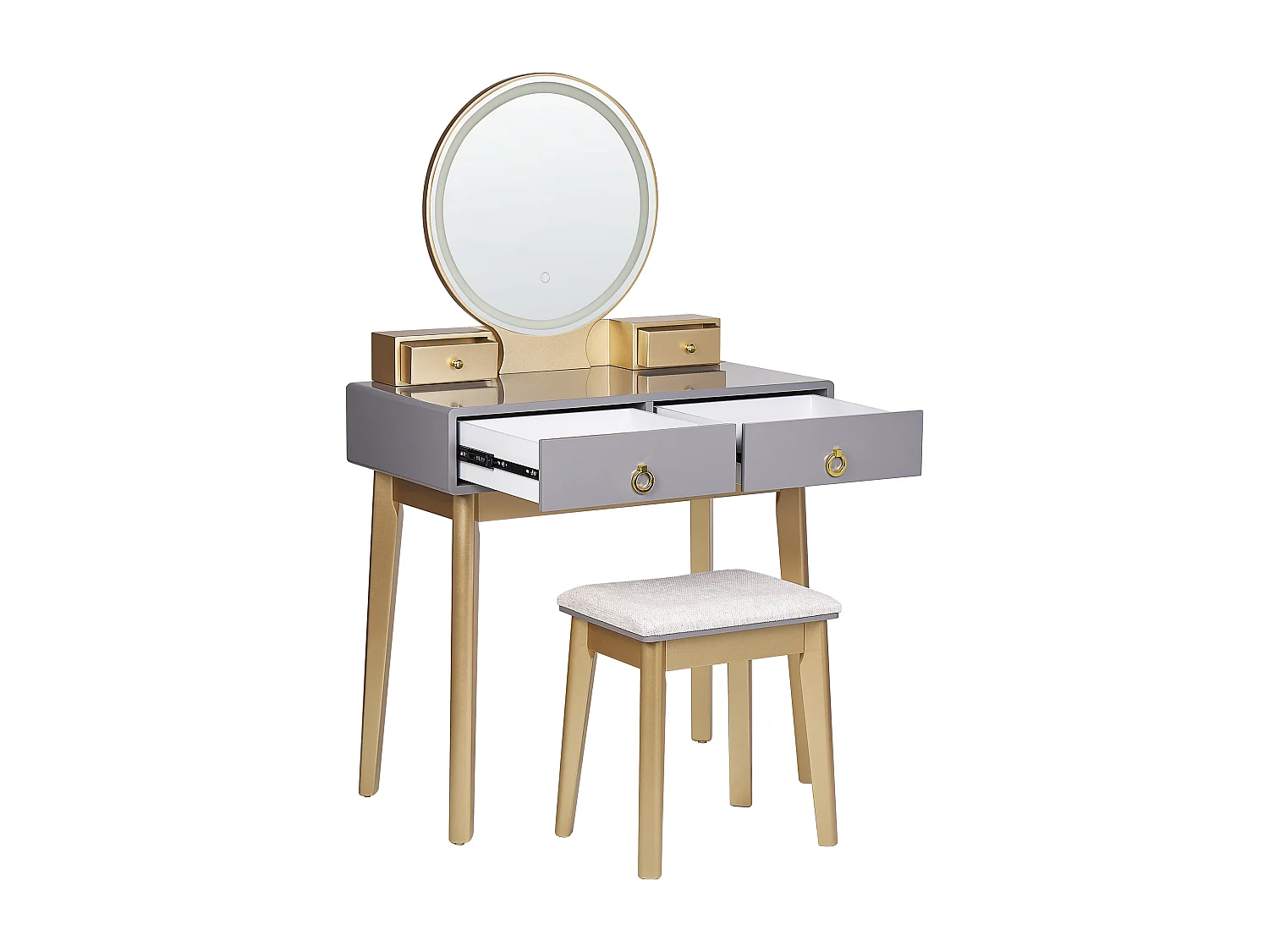Coiffeuse avec miroir et tabouret FEDRY LED Gris