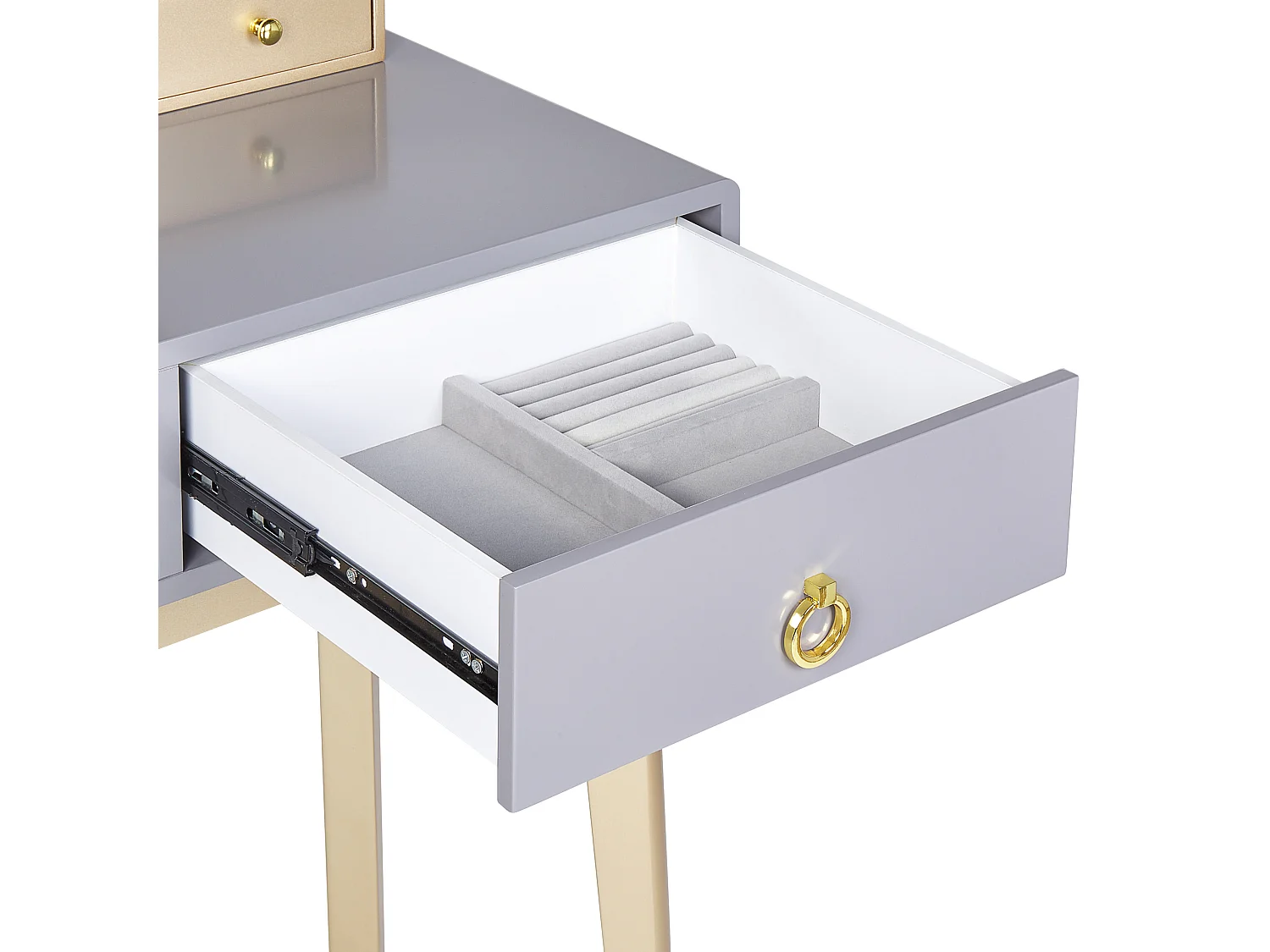 Coiffeuse avec miroir et tabouret FEDRY LED Gris