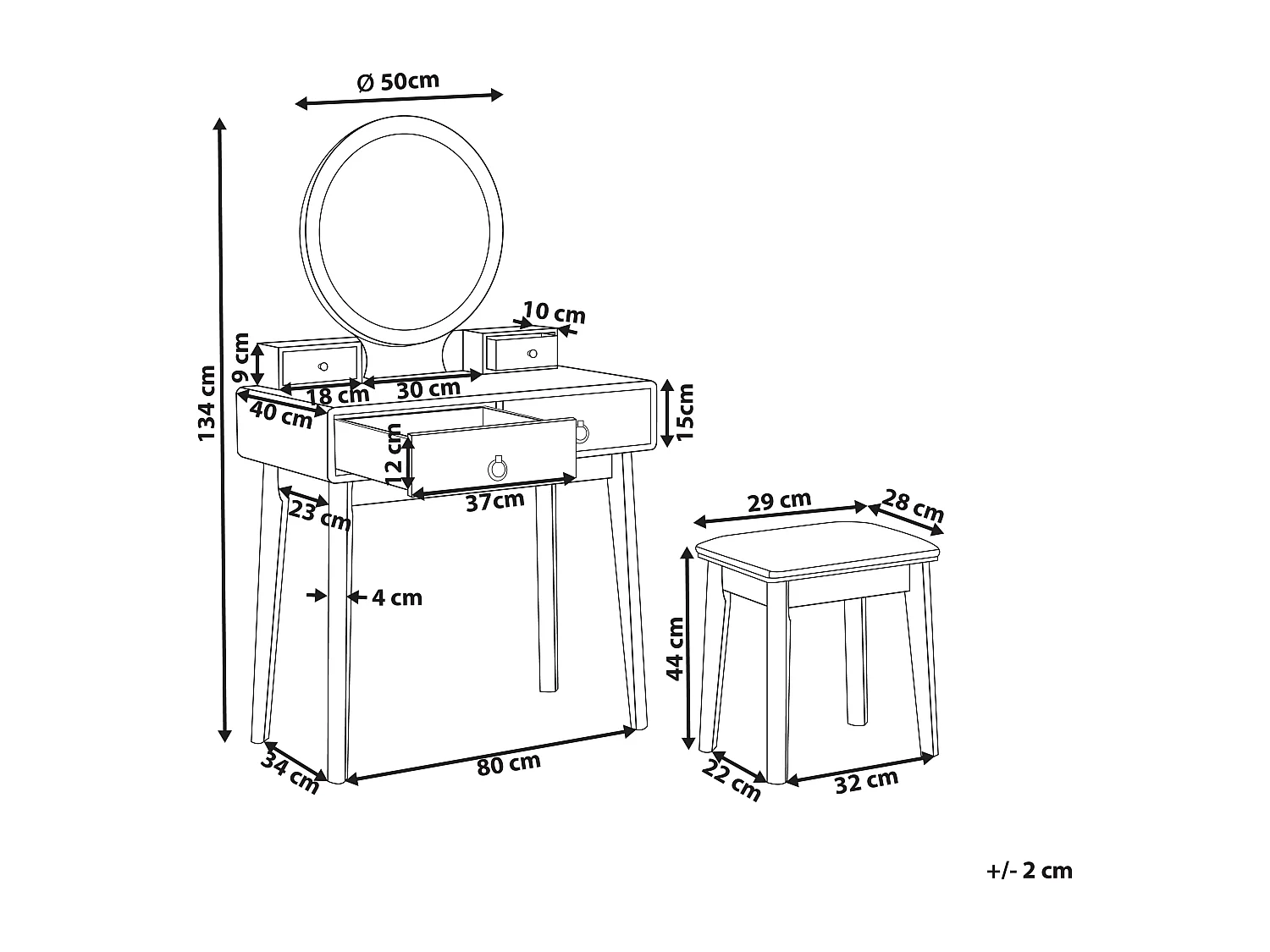 Coiffeuse avec miroir et tabouret FEDRY LED Gris