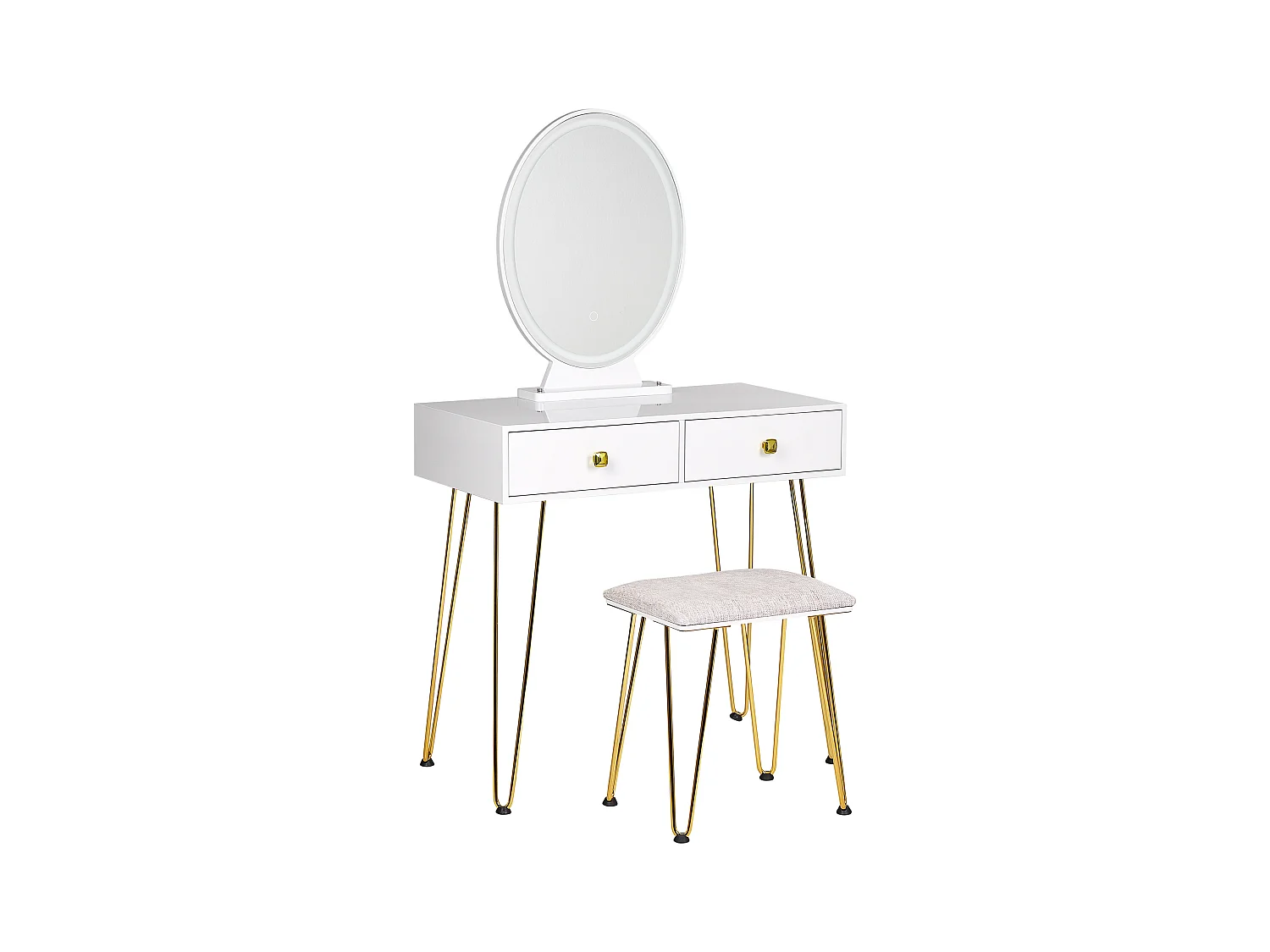 Coiffeuse avec miroir et tabouret CAEN LED Blanc