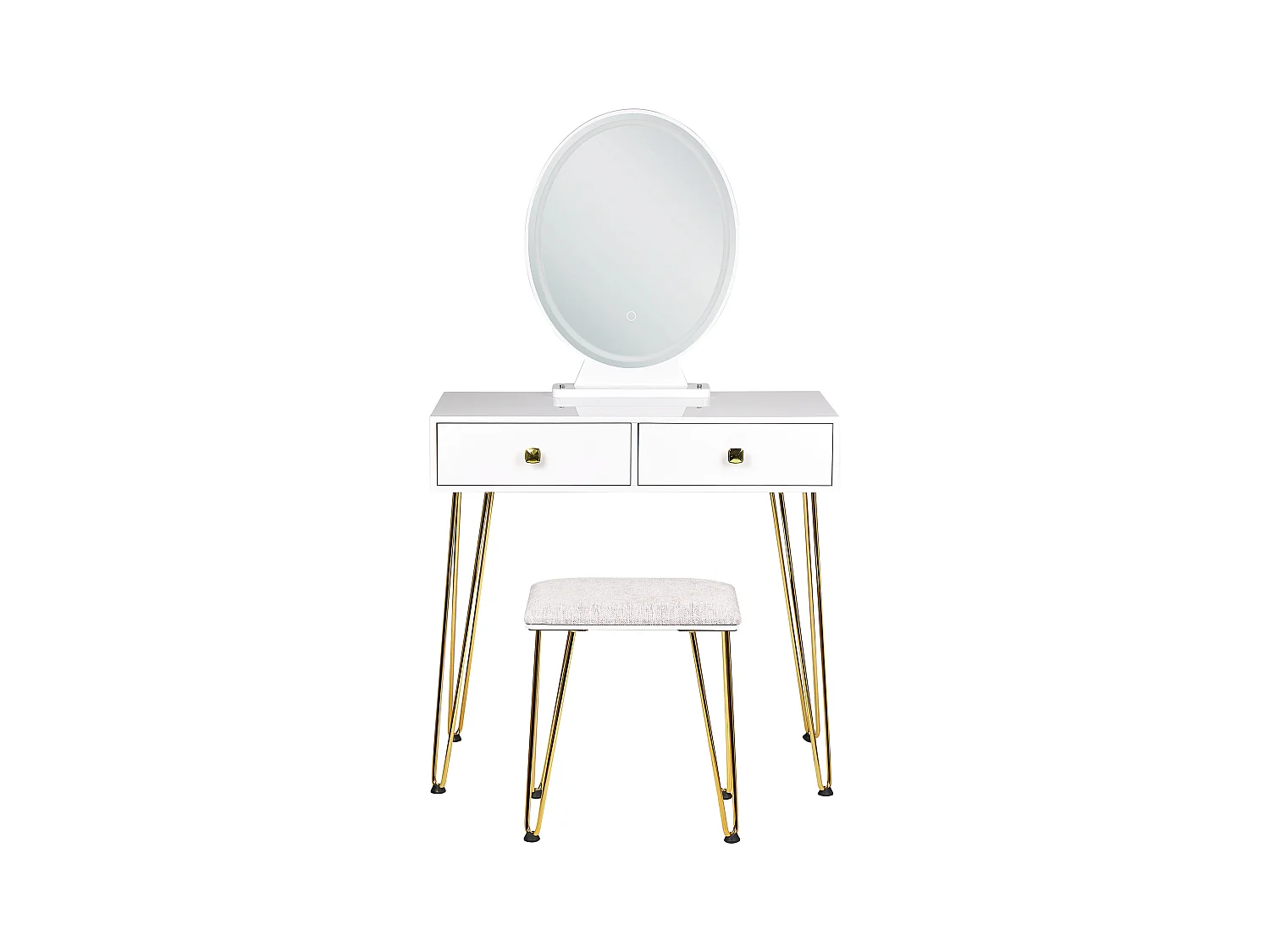 Coiffeuse avec miroir et tabouret CAEN LED Blanc