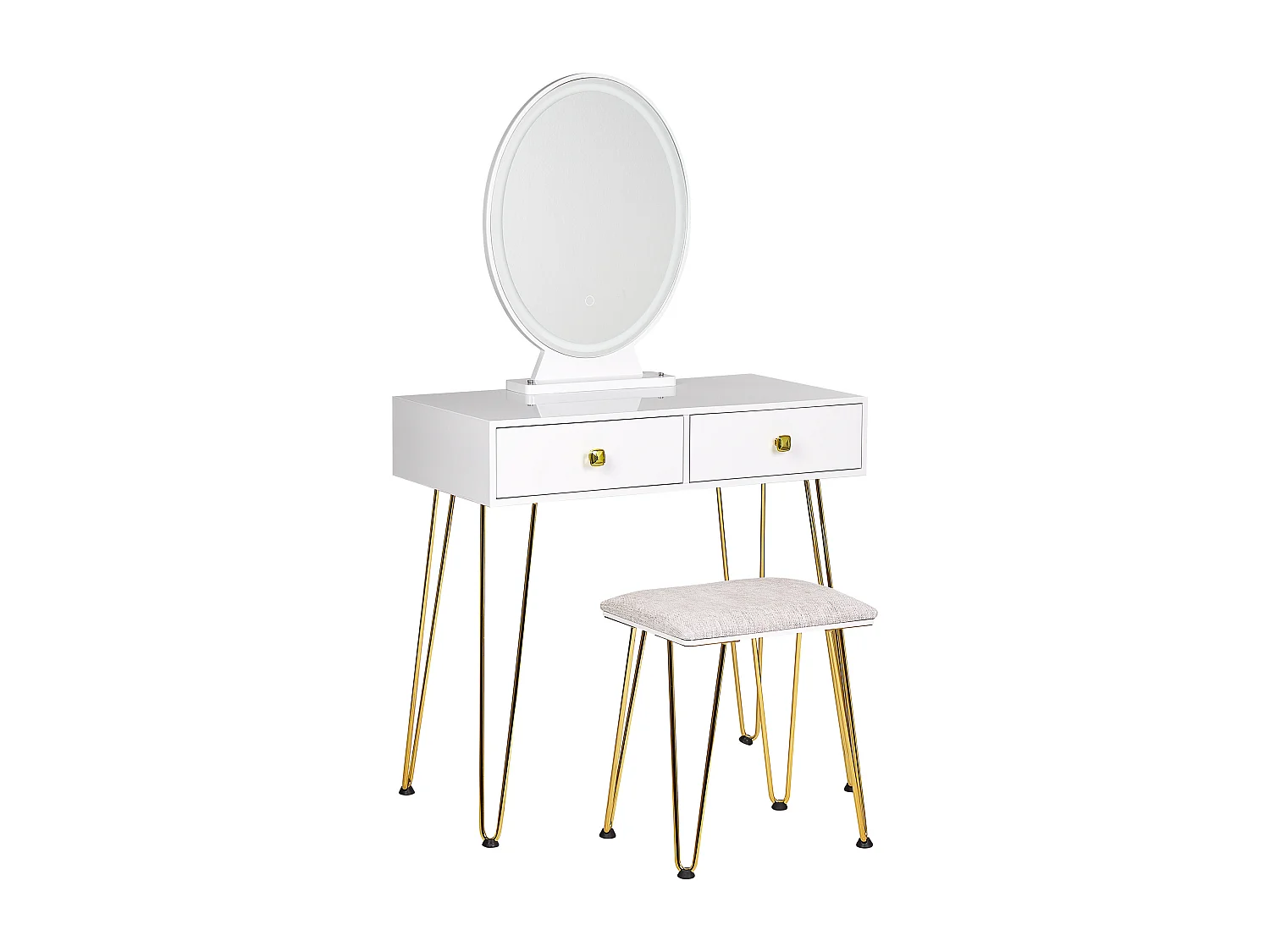 Coiffeuse avec miroir et tabouret CAEN LED Blanc