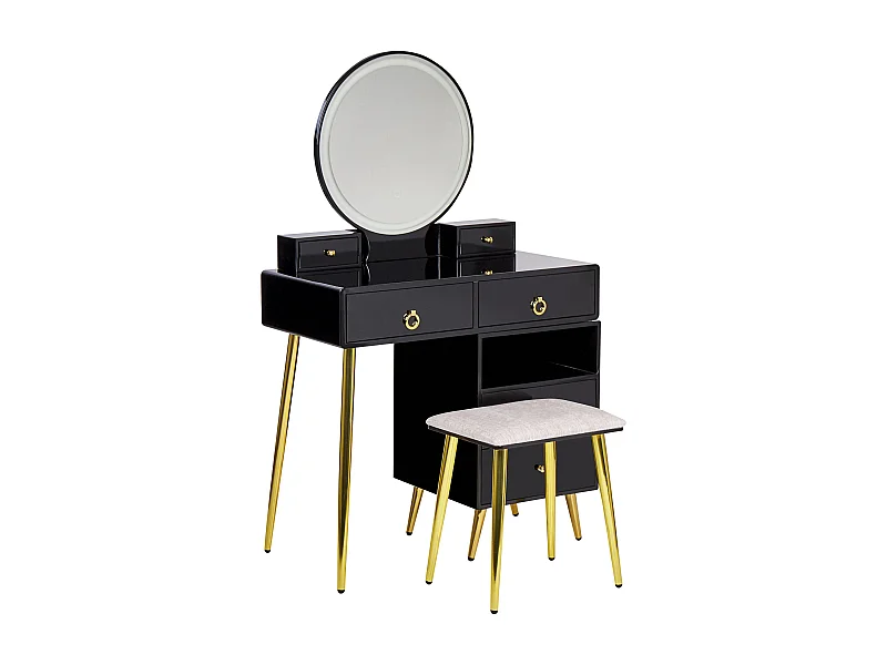 Toaletka z lustrem i stołkiem YVES LED Czarny