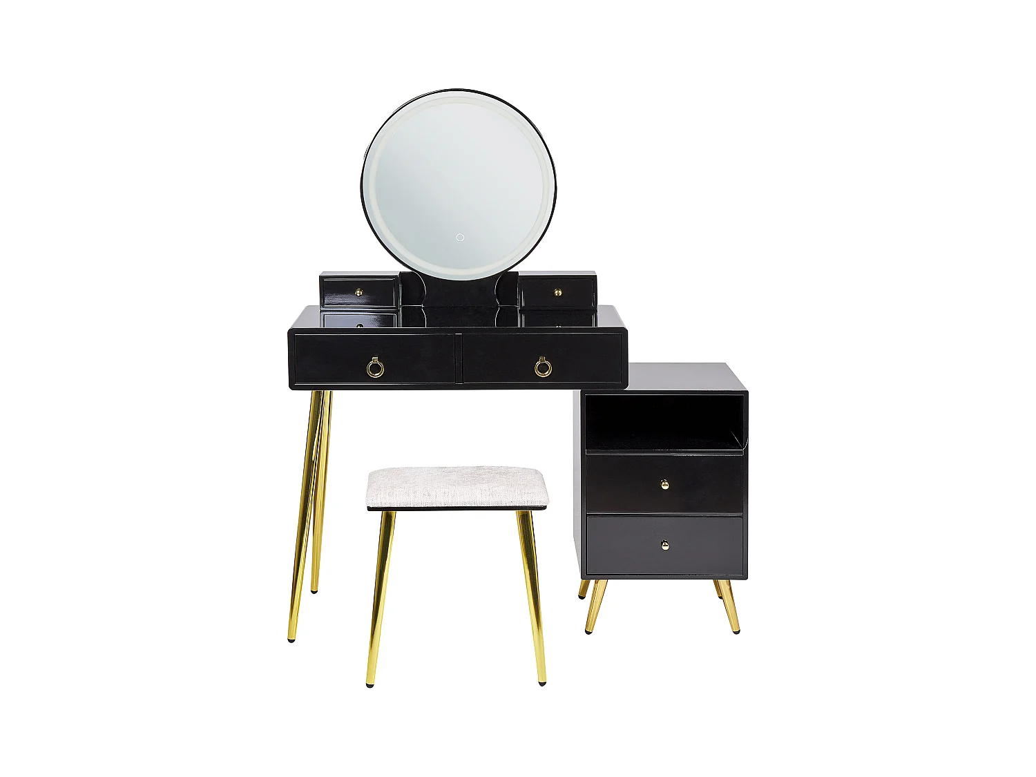 Coiffeuse avec miroir et tabouret YVES LED Noir