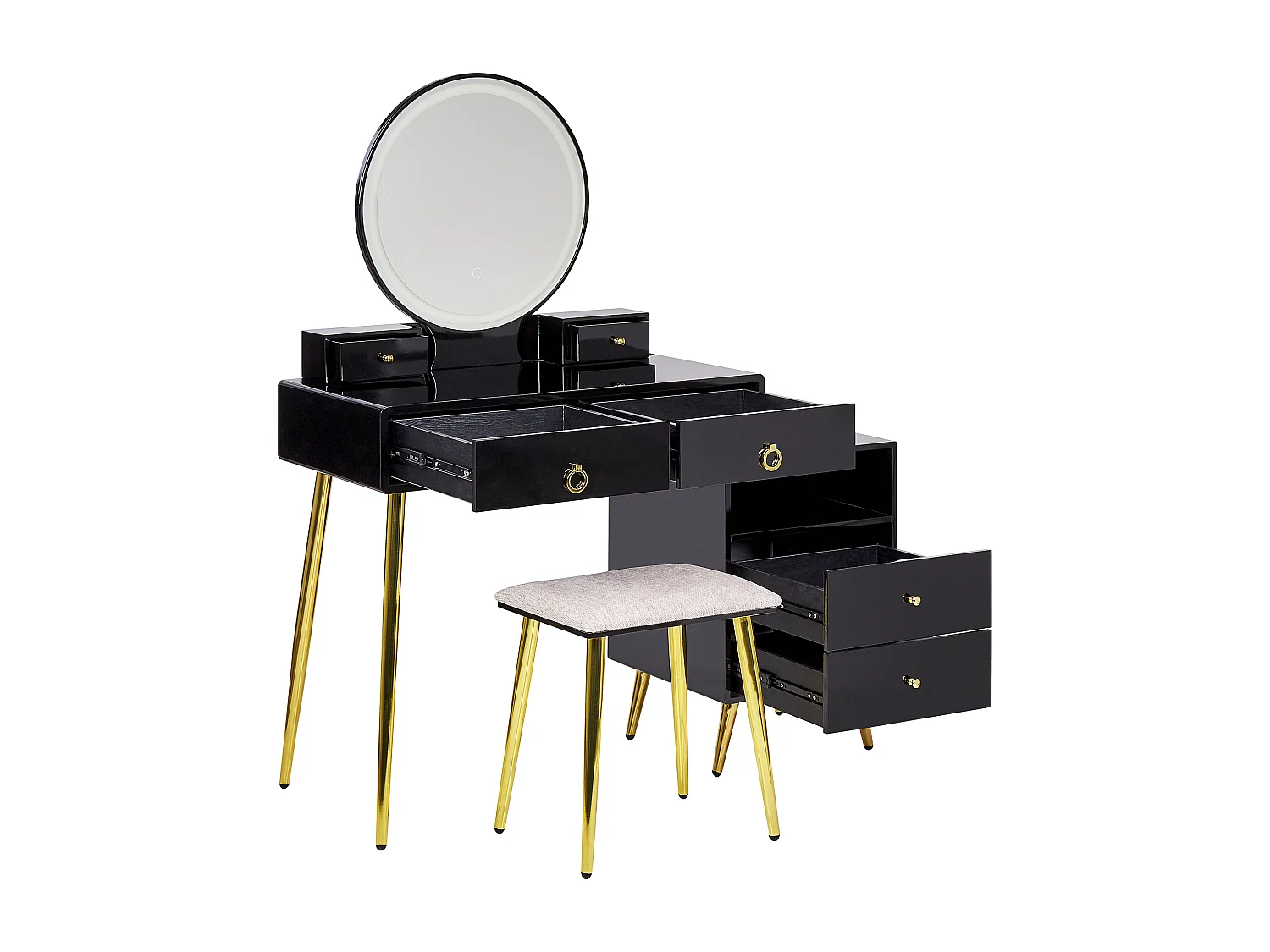 Coiffeuse avec miroir et tabouret YVES LED Noir