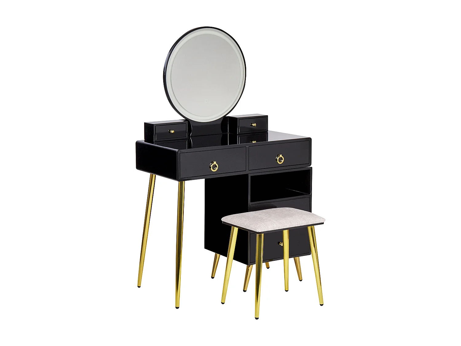 Coiffeuse avec miroir et tabouret YVES LED Noir