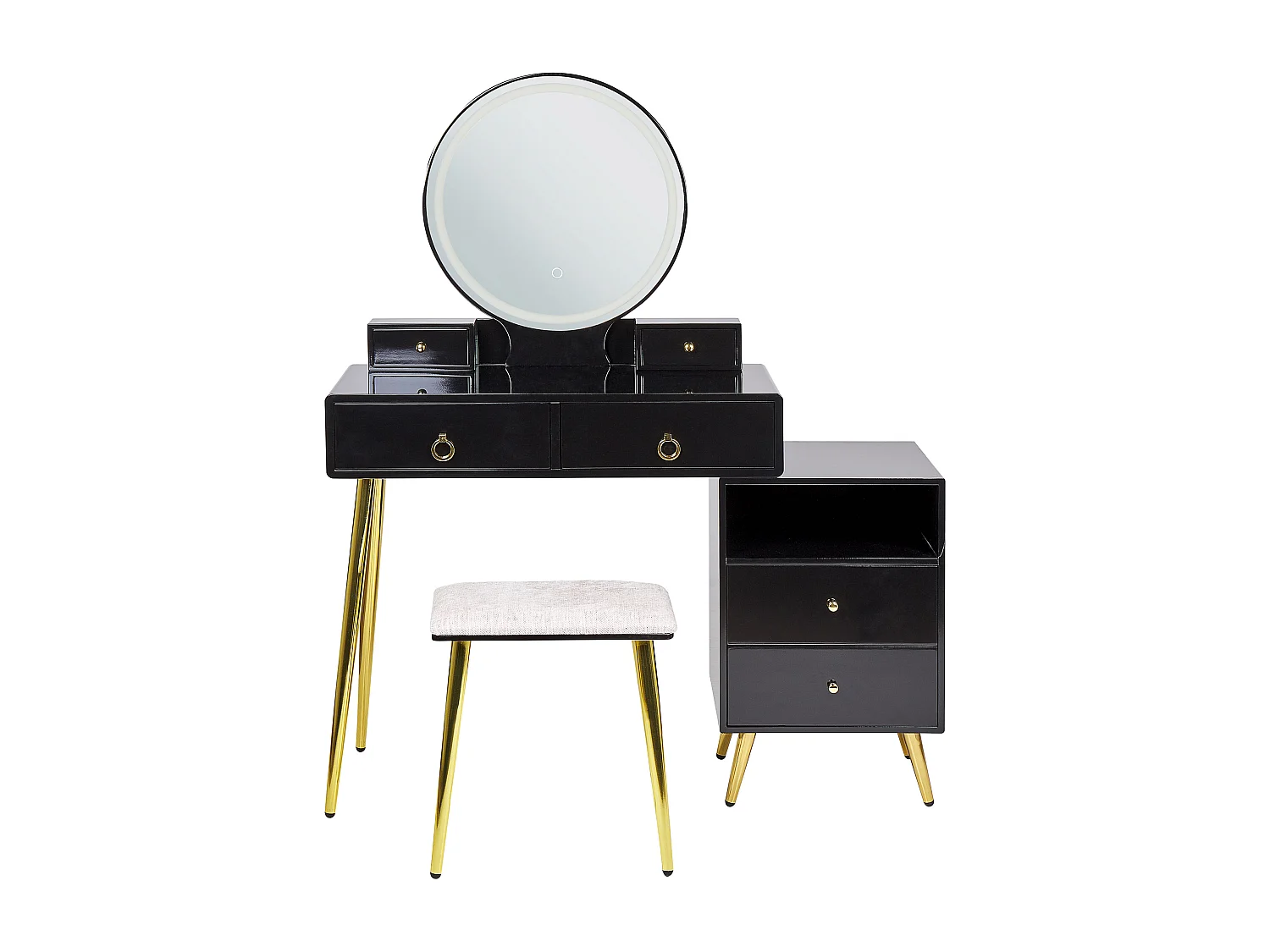 Coiffeuse avec miroir et tabouret YVES LED Noir