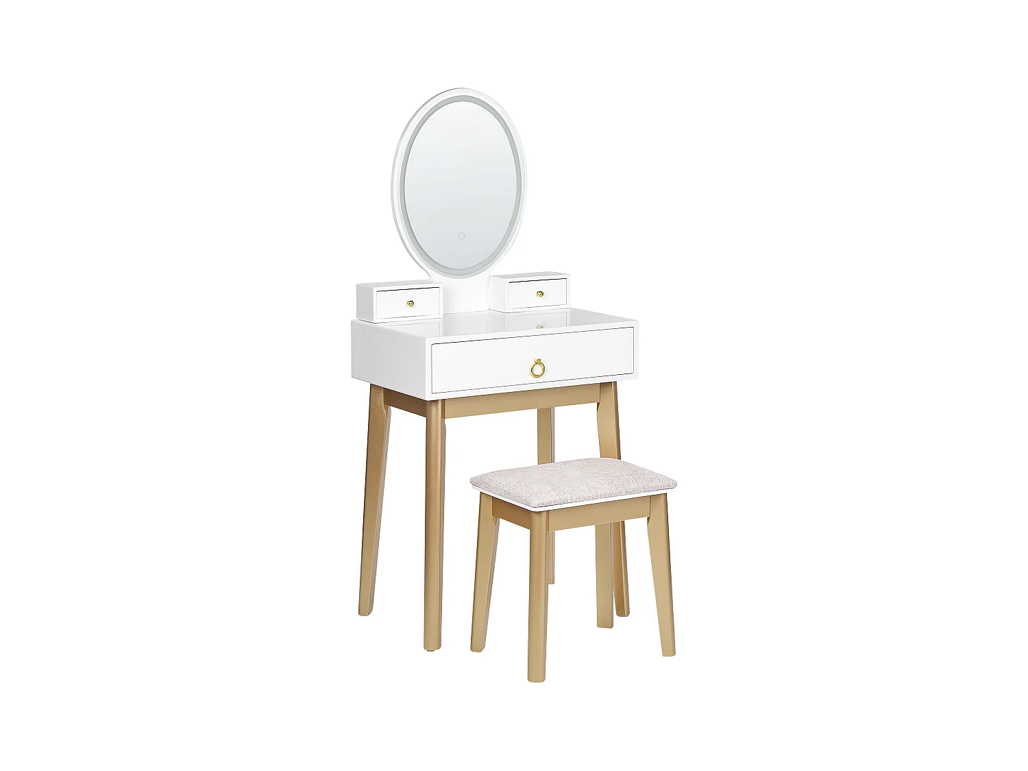 Schminktisch mit LED-Spiegel oval 3 Schubladen Hocker weiß Glamour Rosey