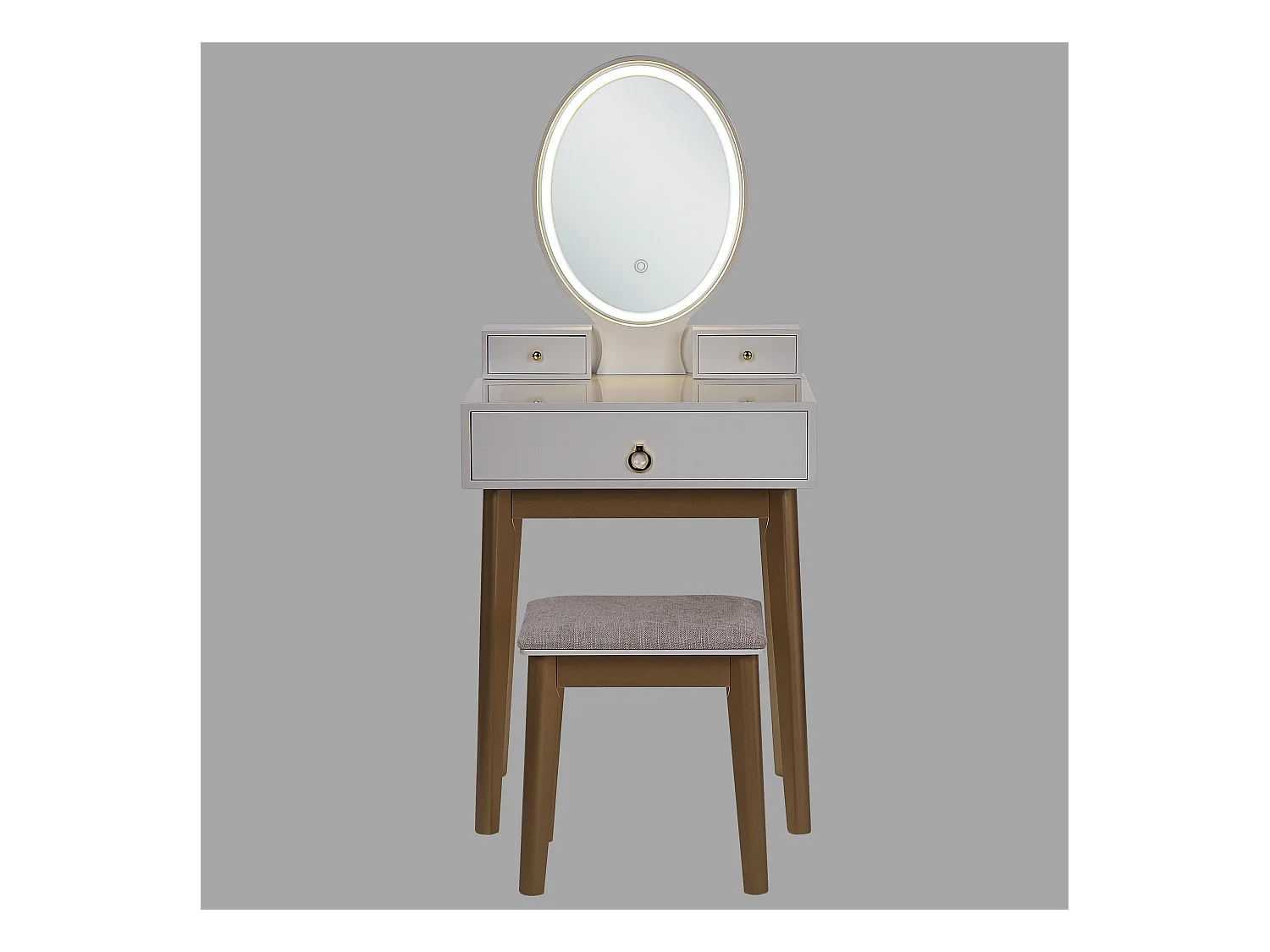 Schminktisch mit LED-Spiegel oval 3 Schubladen Hocker weiß Glamour Rosey