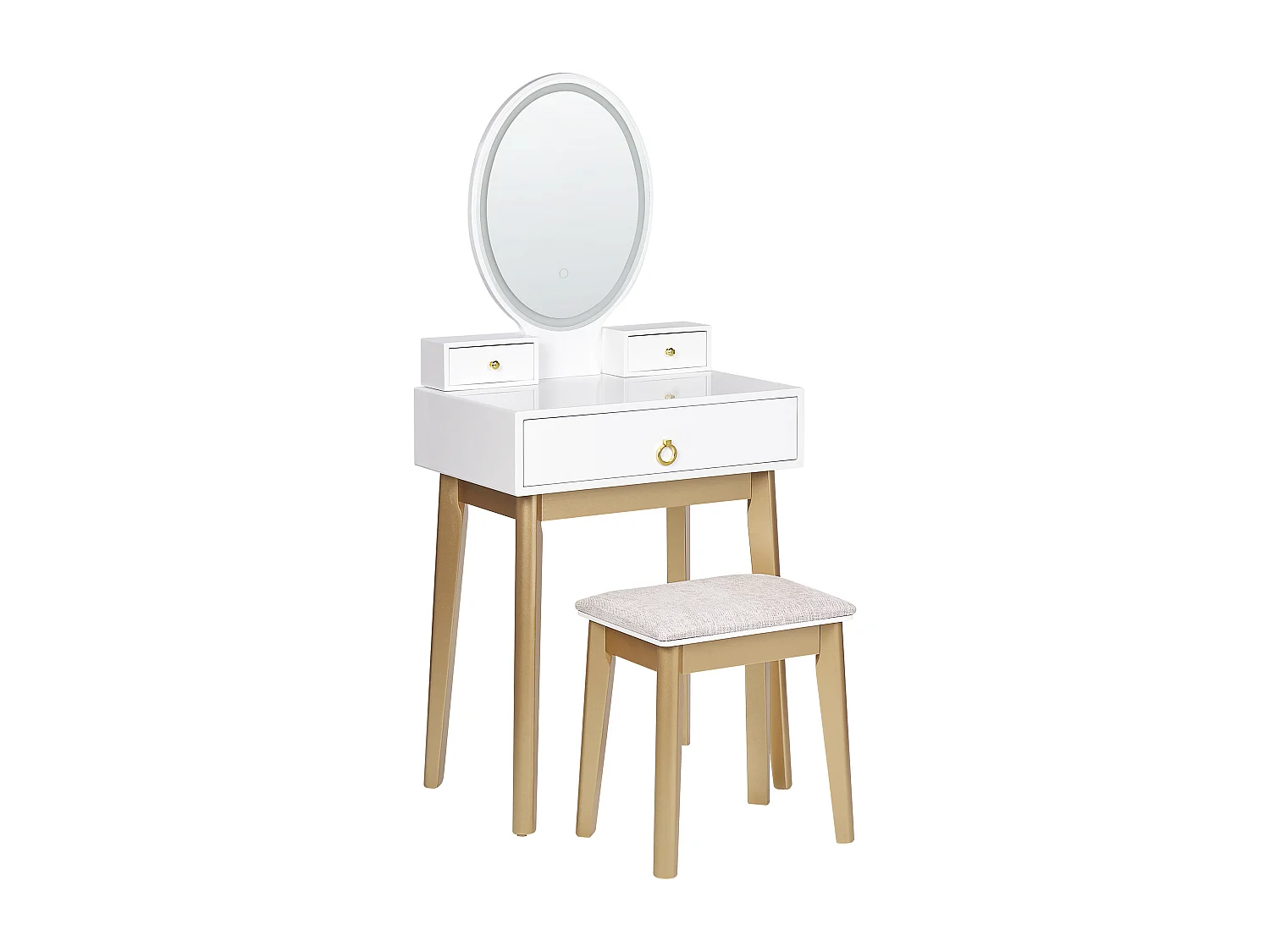 Coiffeuse avec miroir et tabouret ROSEY LED Blanc