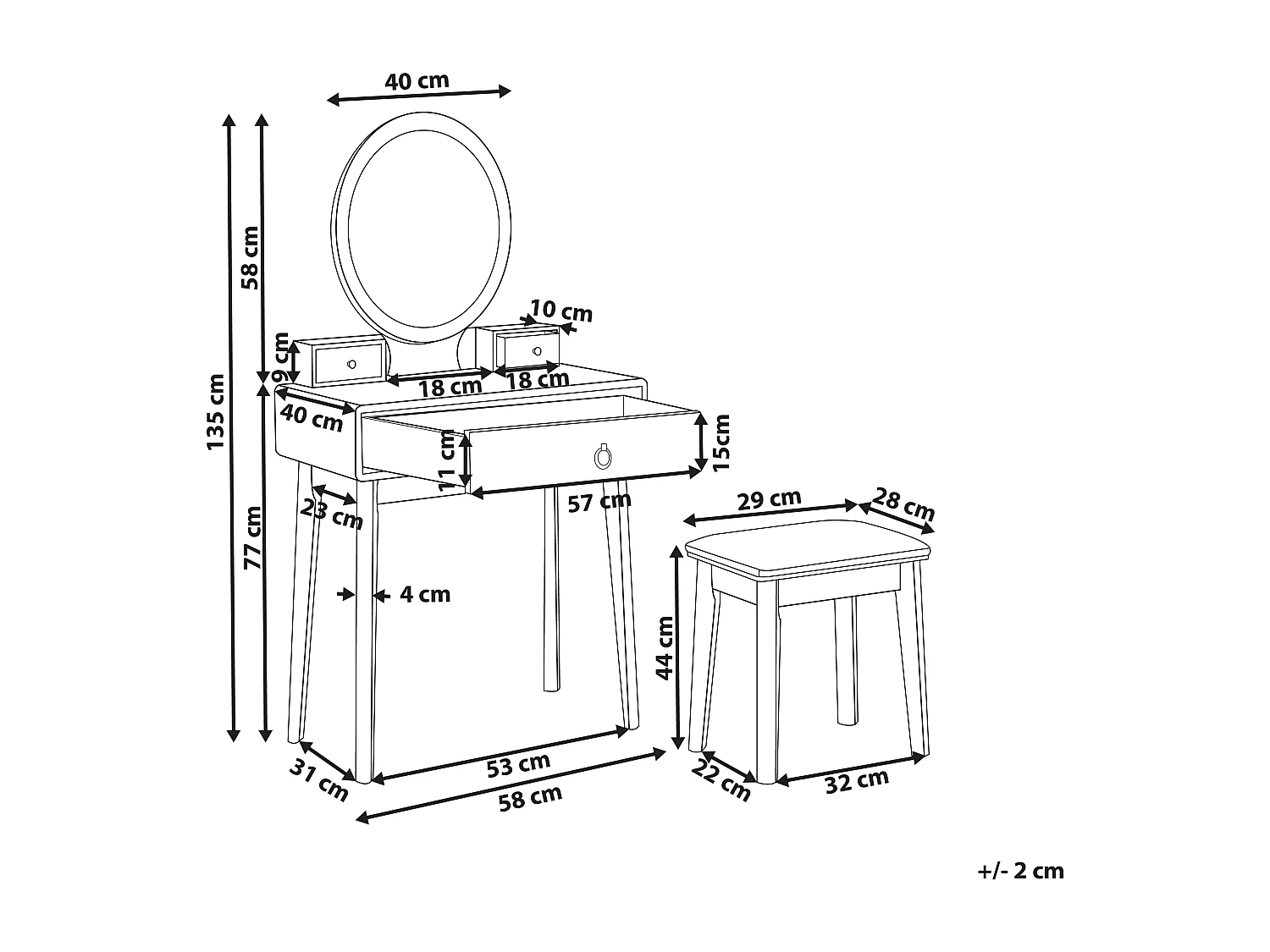 Coiffeuse avec miroir et tabouret ROSEY LED Blanc