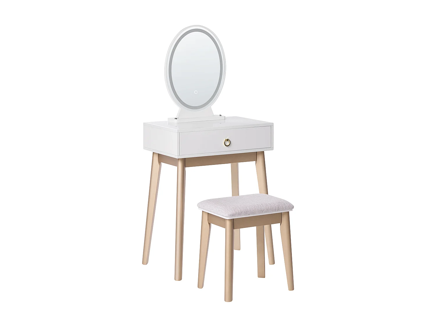 Toeletta con specchio e sgabello ROSEY LED Bianco