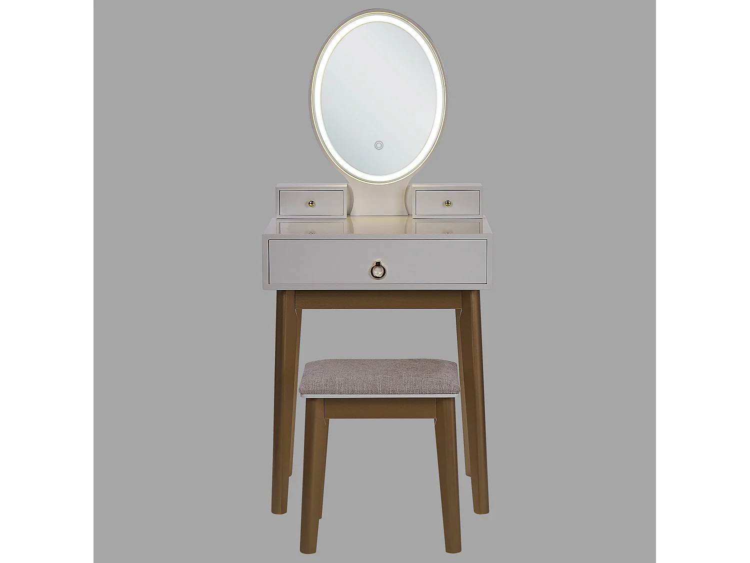Toeletta con specchio e sgabello ROSEY LED Bianco
