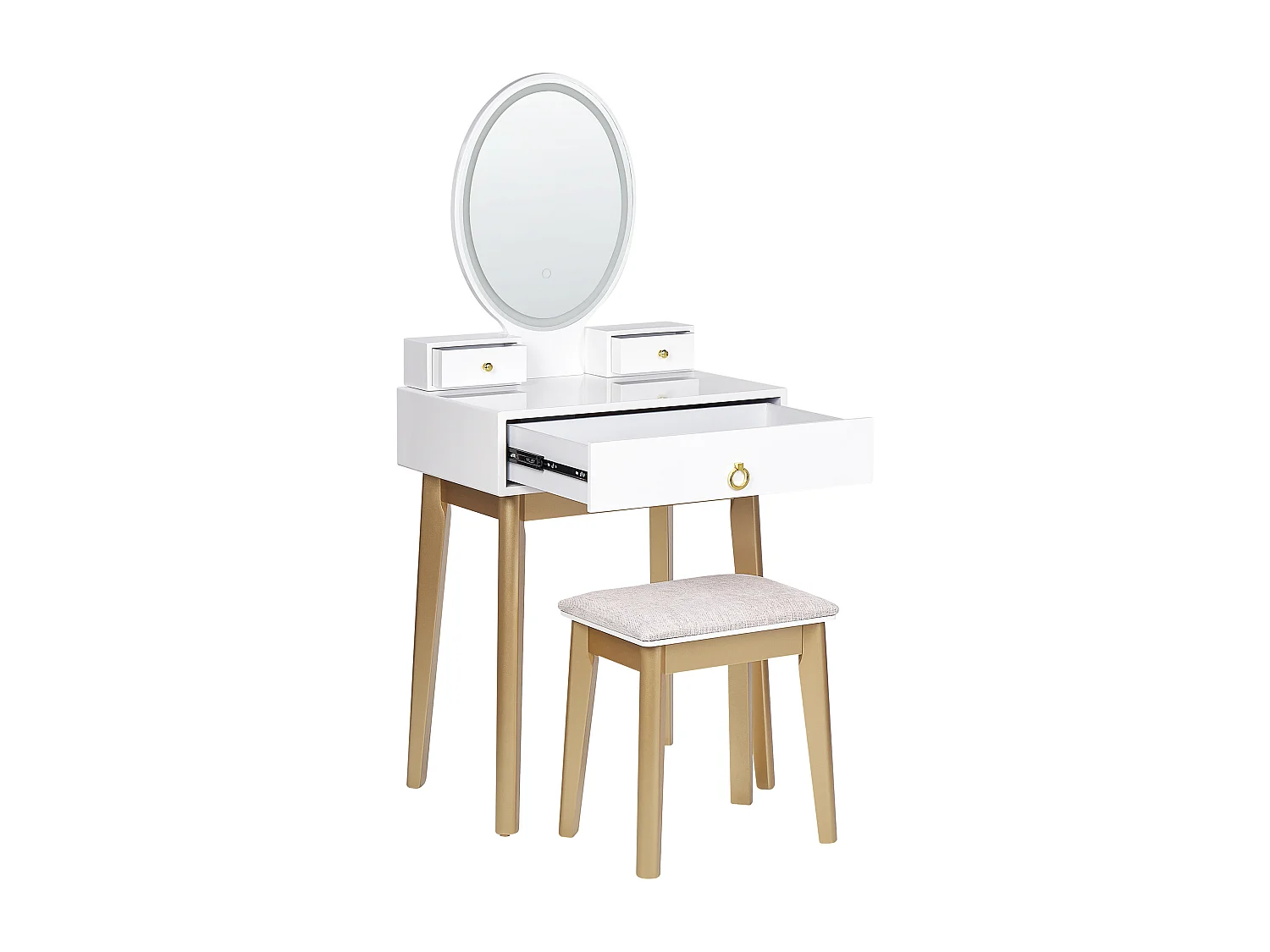 Toeletta con specchio e sgabello ROSEY LED Bianco