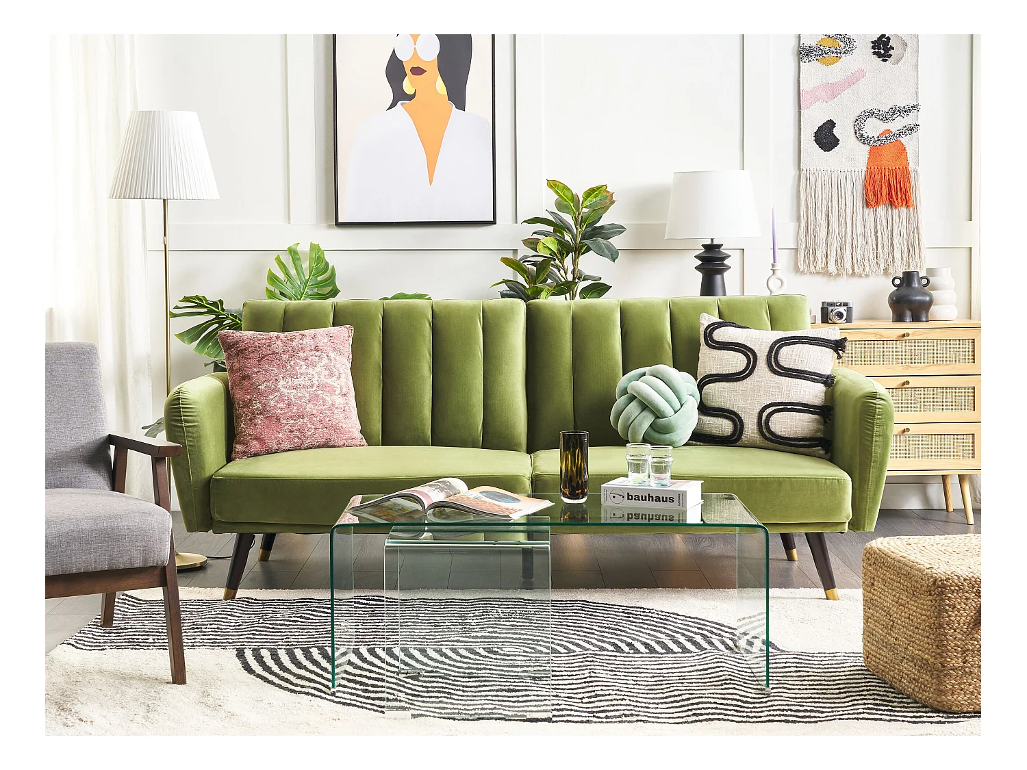 Driezitsbank fluweel olijfgroen VIMMERBY