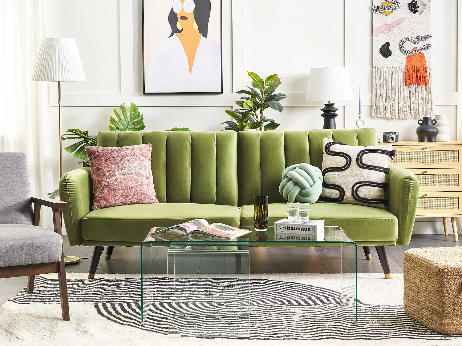 Divano letto 3 posti velluto verde oliva VIMMERBY