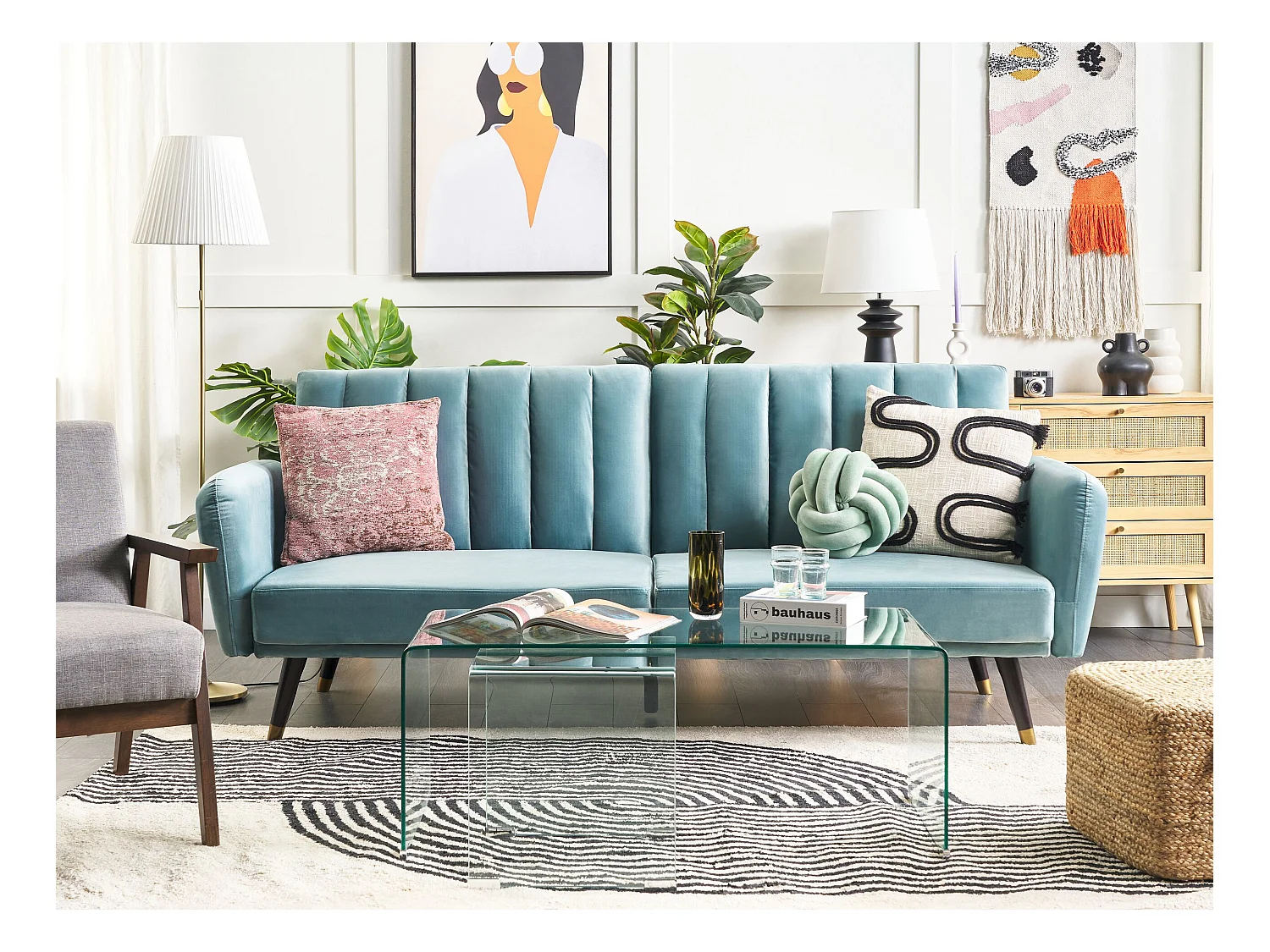 3-Sitzer Schlafsofa Samtstoff blau verstellbare Rückenlehne Glamourös Vimmerby