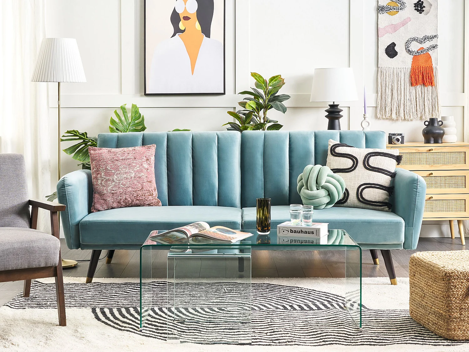 Canapé-lit 3 places VIMMERBY Velours Bleu clair